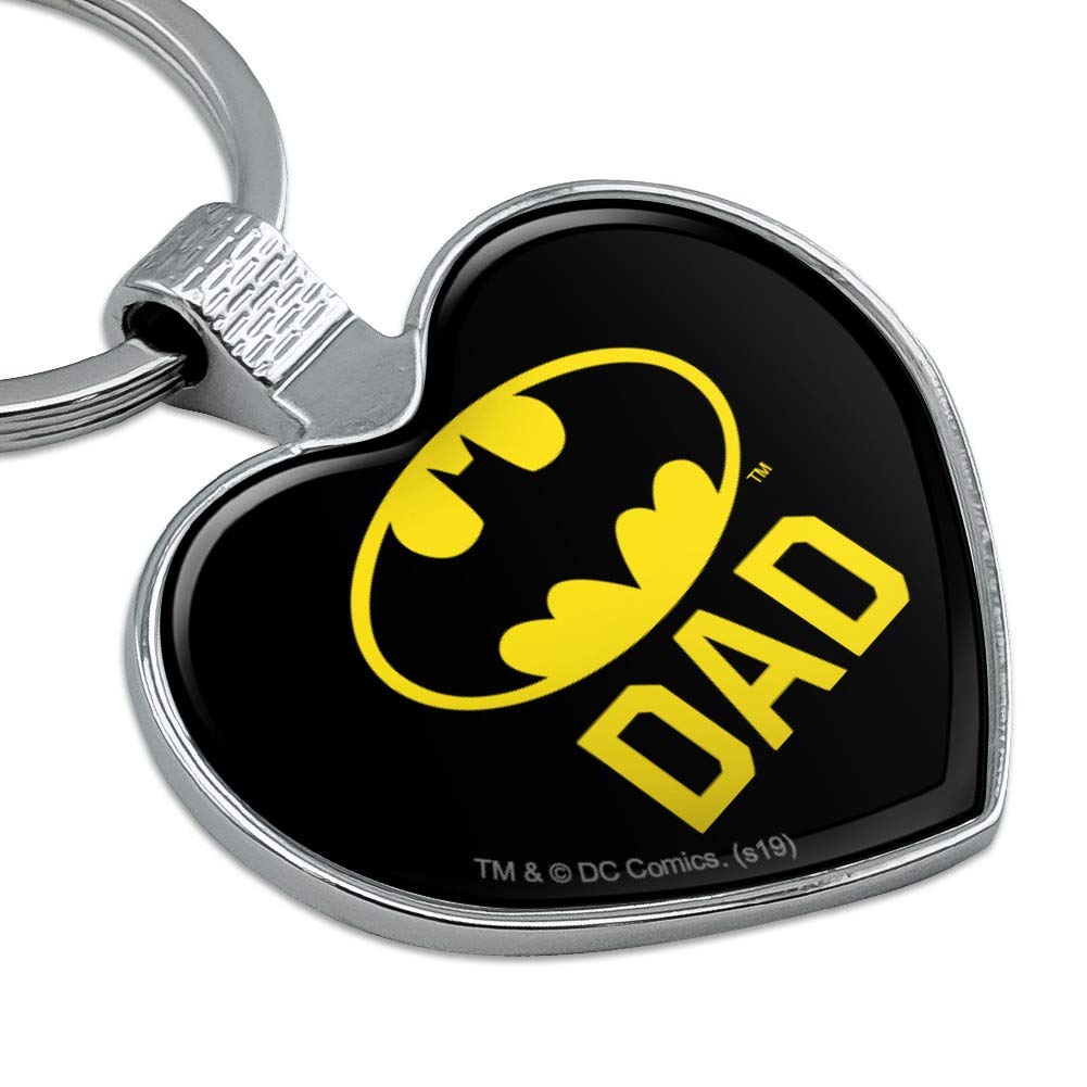 Batman Bat Dad Shield Logo Keychain - Heart Love Metal Key Ring for Keys, Gifts & Collectibles - Perfect for Batman Fans, Fathers Day & Superhero Enthusiasts
