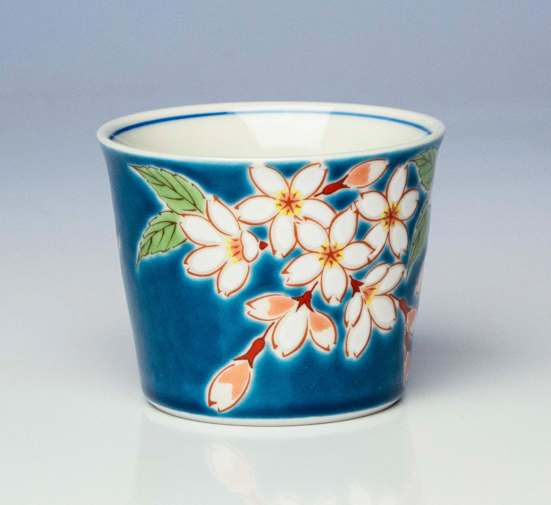 Japanese Kutani Yaki Cherry Blossom Sake Cup - Handcrafted Porcelain Choko for Sake, Tea & Dessert - Perfect for Traditional Ceremonies, Home Decor & Gift Giving