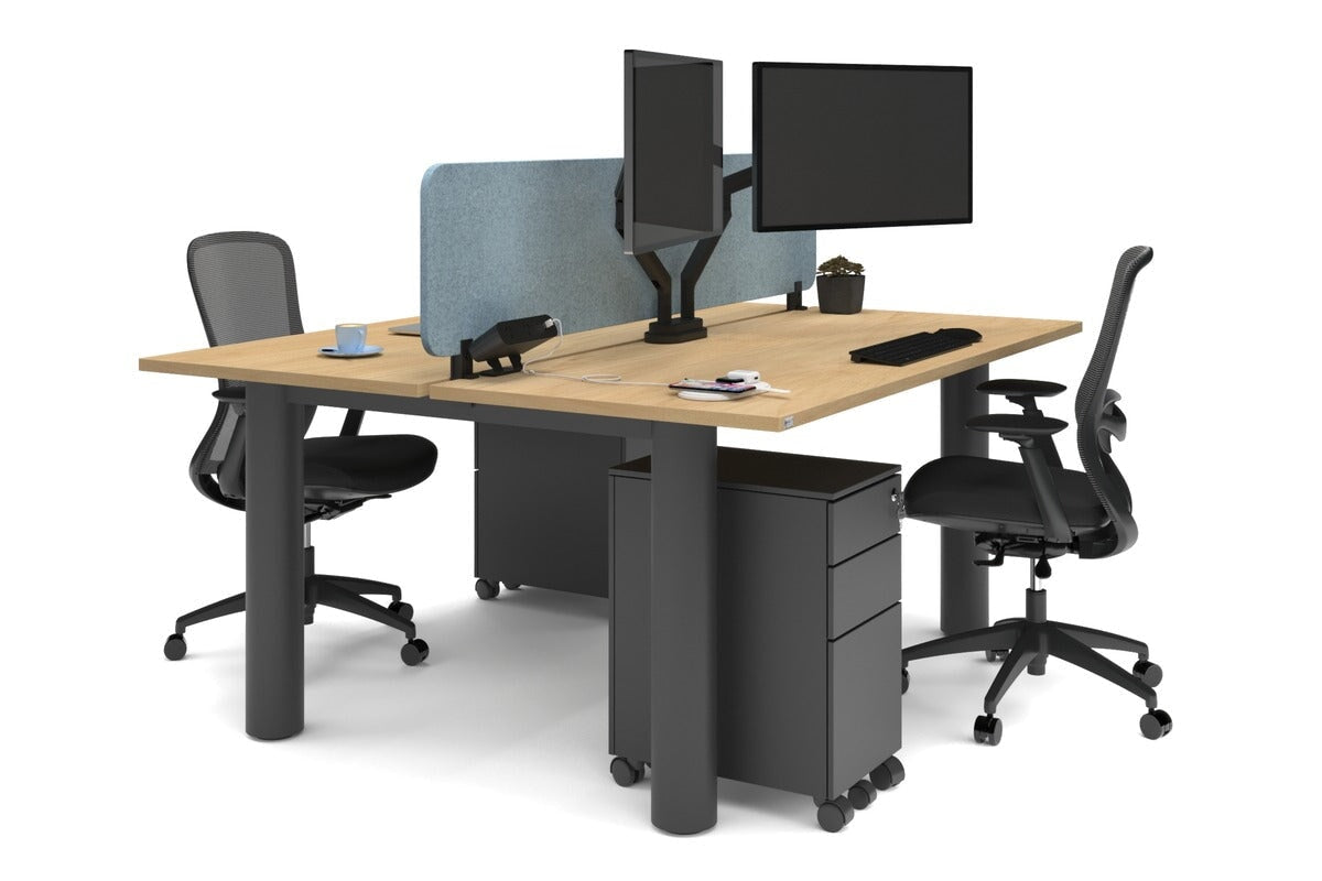 Quadro Cylinder Leg 2 Person Office Workstation Desk - 1600L x 700W - Modern Shared Workspace Solution for Collaborative Teams & Coworking Spaces