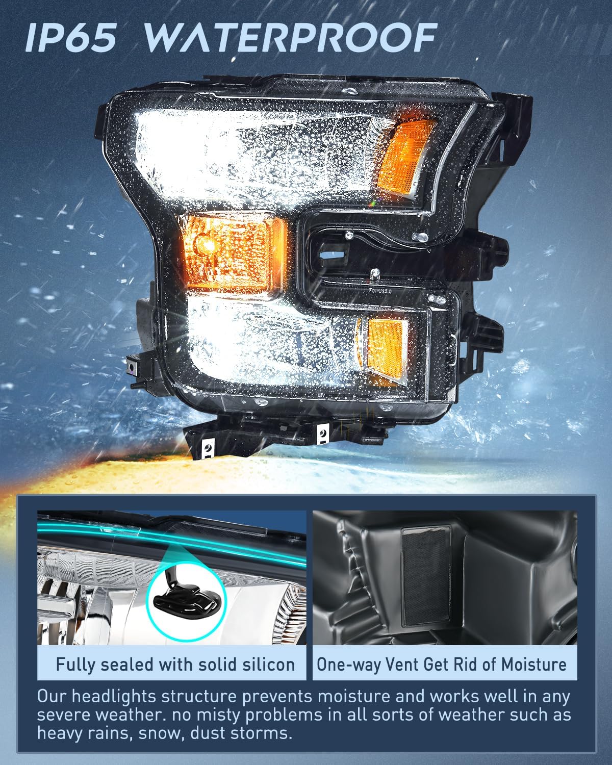 2015-2017 Ford F150 LED Headlight Assembly - Black Housing with Amber Reflector & Clear Lens Upgrade | Durable Replacement for Night Driving & Off-Road Use