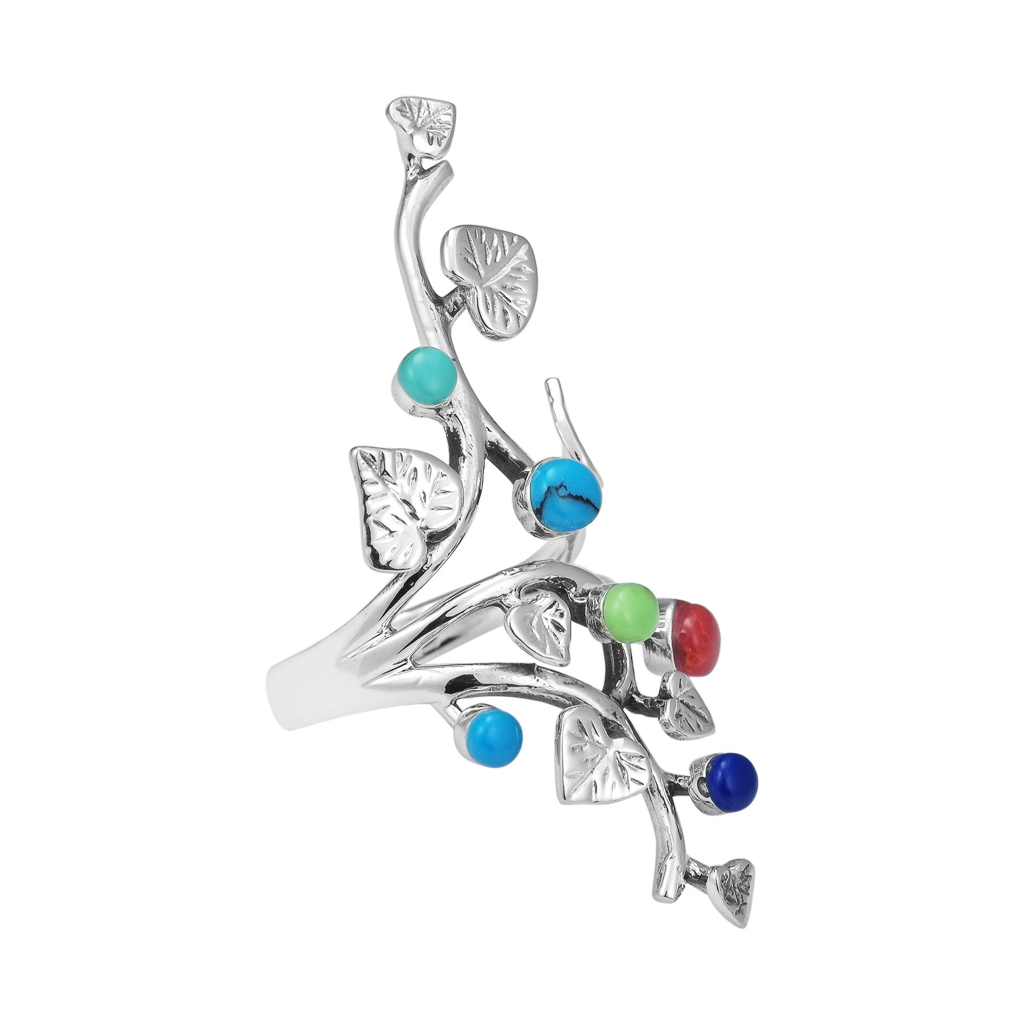 Elegant .925 Sterling Silver Vine Leaf Round Multi Stone Ring for Women | Trendy Comfort Fit Wedding Band | Perfect Gift for Daughter, Wife, or Loved One | Sizes 6-11 | Ideal for Weddings, Anniversaries & Special Occasions