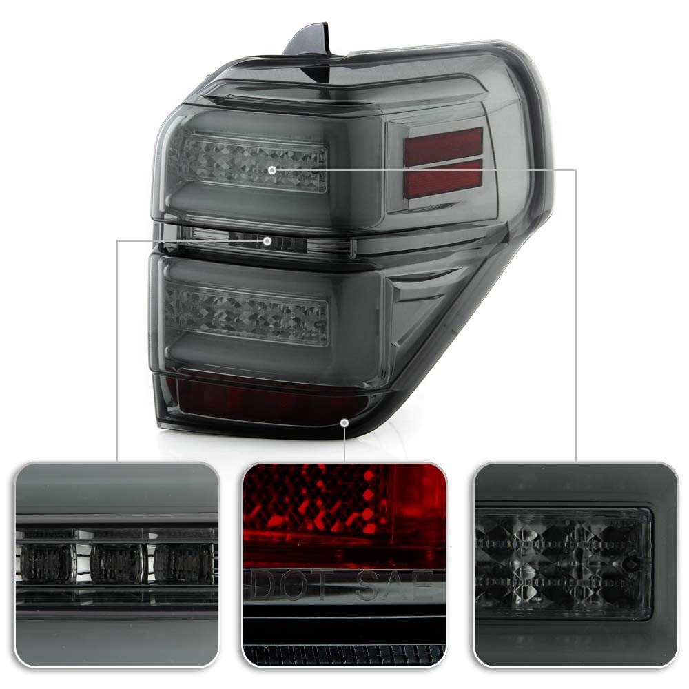 ACANII Full LED Tube Tail Lights with Sequential Turn Signal for 2010-2020 Toyota 4Runner SUV - Smoked Lens Design, Left & Right Pair - Perfect for Off-Roading & Night Driving