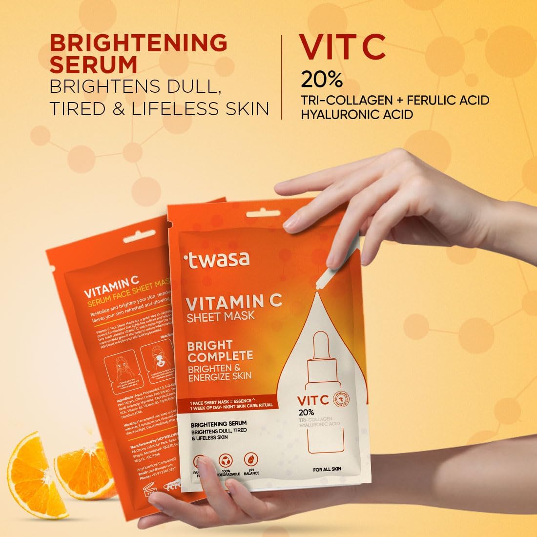 **Twa'sa Vitamin C Serum Face Sheet Mask - Korean Brightening & Dark Spot Correcting Glow Mask for Men & Women | Hydrating & Revitalizing for Glowing Skin | Perfect for Daily Skincare & Spa Nights**