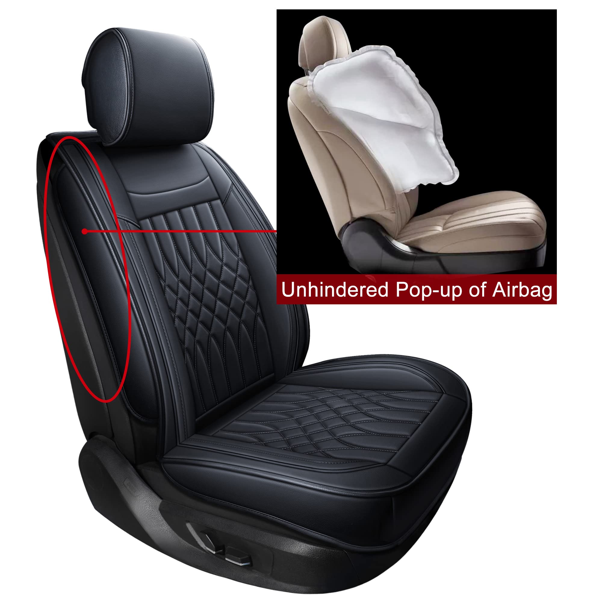 Premium Universal Leather Car Seat Covers - Waterproof 2-Piece Front Set for SUV, Sedan & Truck | Fits Honda, Ford & More | Black Leatherette Seat Protectors | Perfect for Daily Commute, Road Trips & Family Protection