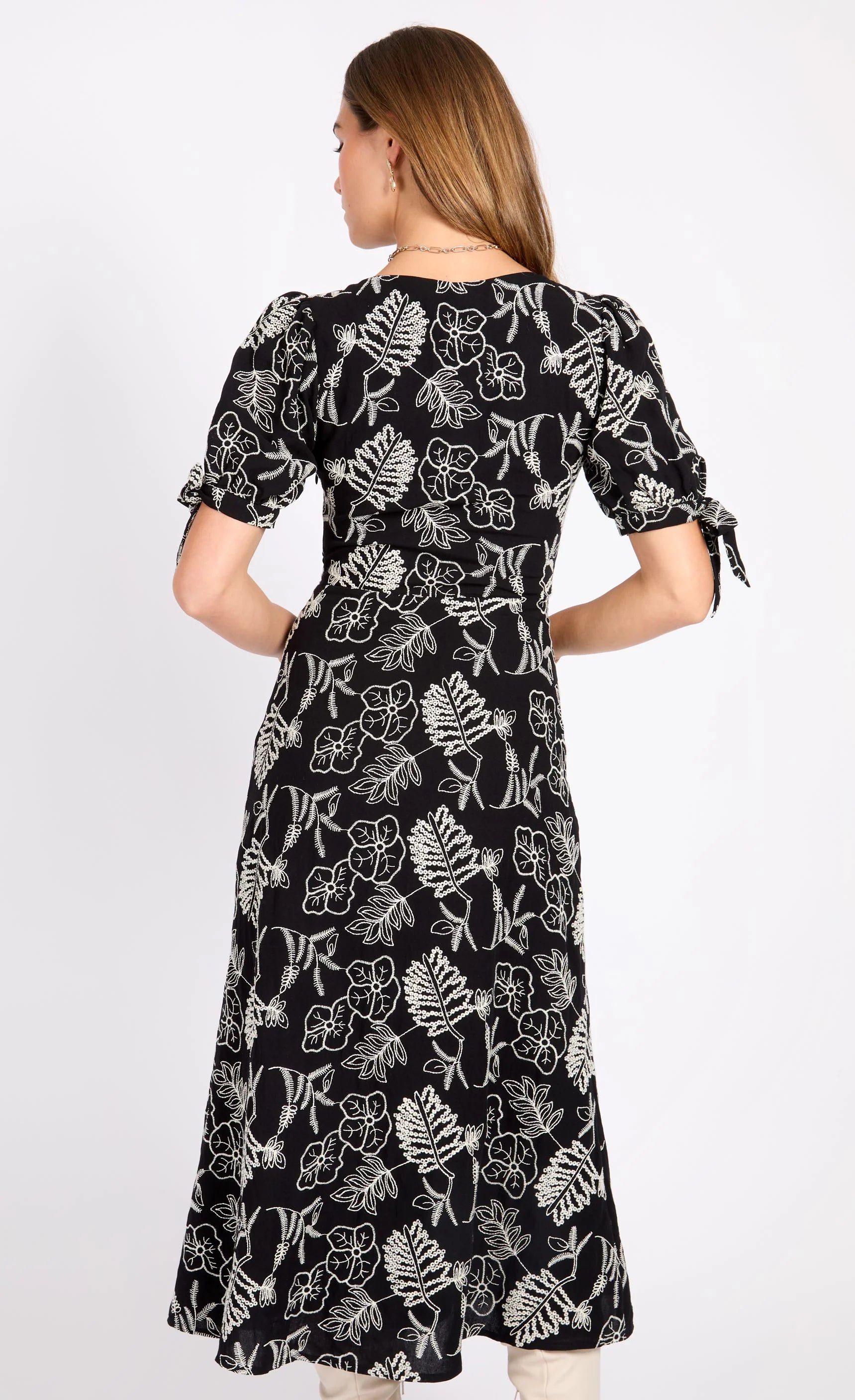 Lizzie Embroidered Midaxi Dress for Women - Floral Lace Black & White Summer Maxi Dress - Perfect for Beach Vacation, Wedding Guest & Evening Party