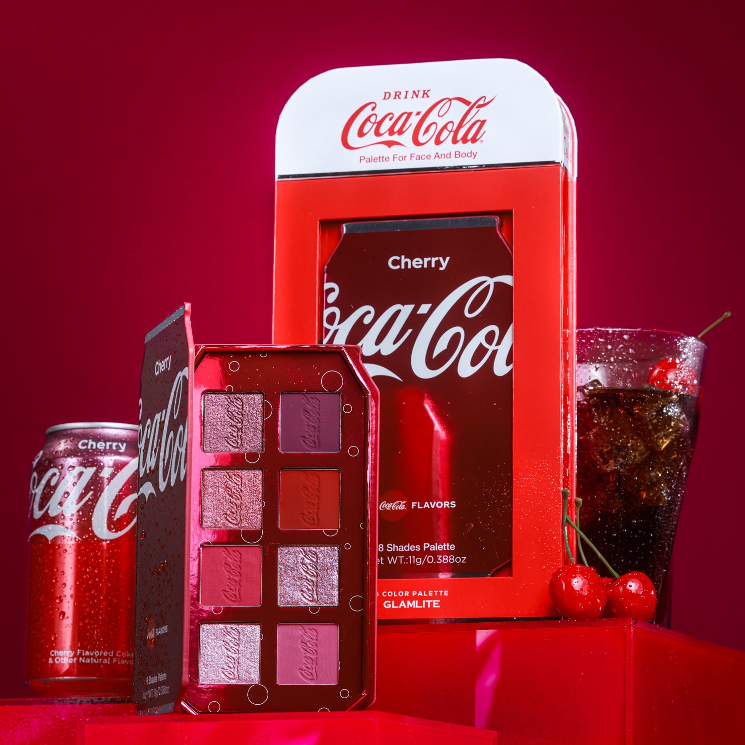 Glamlite Coca Cola Cherry Eyeshadow Palette - 18 Vibrant Matte & Shimmer Shades | Limited Edition Makeup Collection for Bold Looks | Perfect for Parties, Halloween & Themed Events