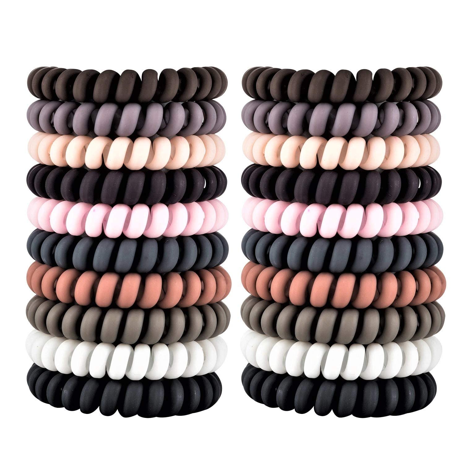 FAMEZA 10 Pack Super Strong Spiral Hair Ties - Coil Hair Bands, Phone Cord Hair Ties for Women & Girls - Perfect for Workouts, Yoga, Running and Everyday Hairstyles
