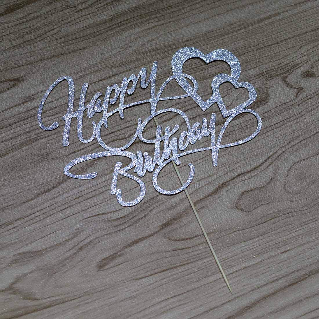Happy Birthday Cake Topper - Double Sided Silver Glitter Party Decoration for Birthday Cakes, Cupcakes & Desserts - Perfect for Birthday Parties, Baby Showers & Celebrations