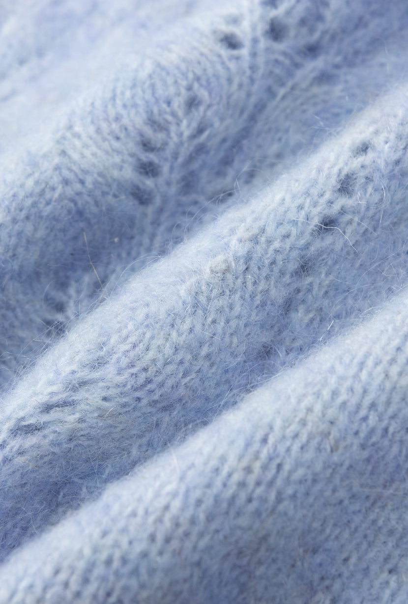 Stylish Paisley Mohair Sweater in Dusty Blue | Soft & Cozy Winter Knitwear for Women | Perfect for Casual Outings & Holiday Gatherings