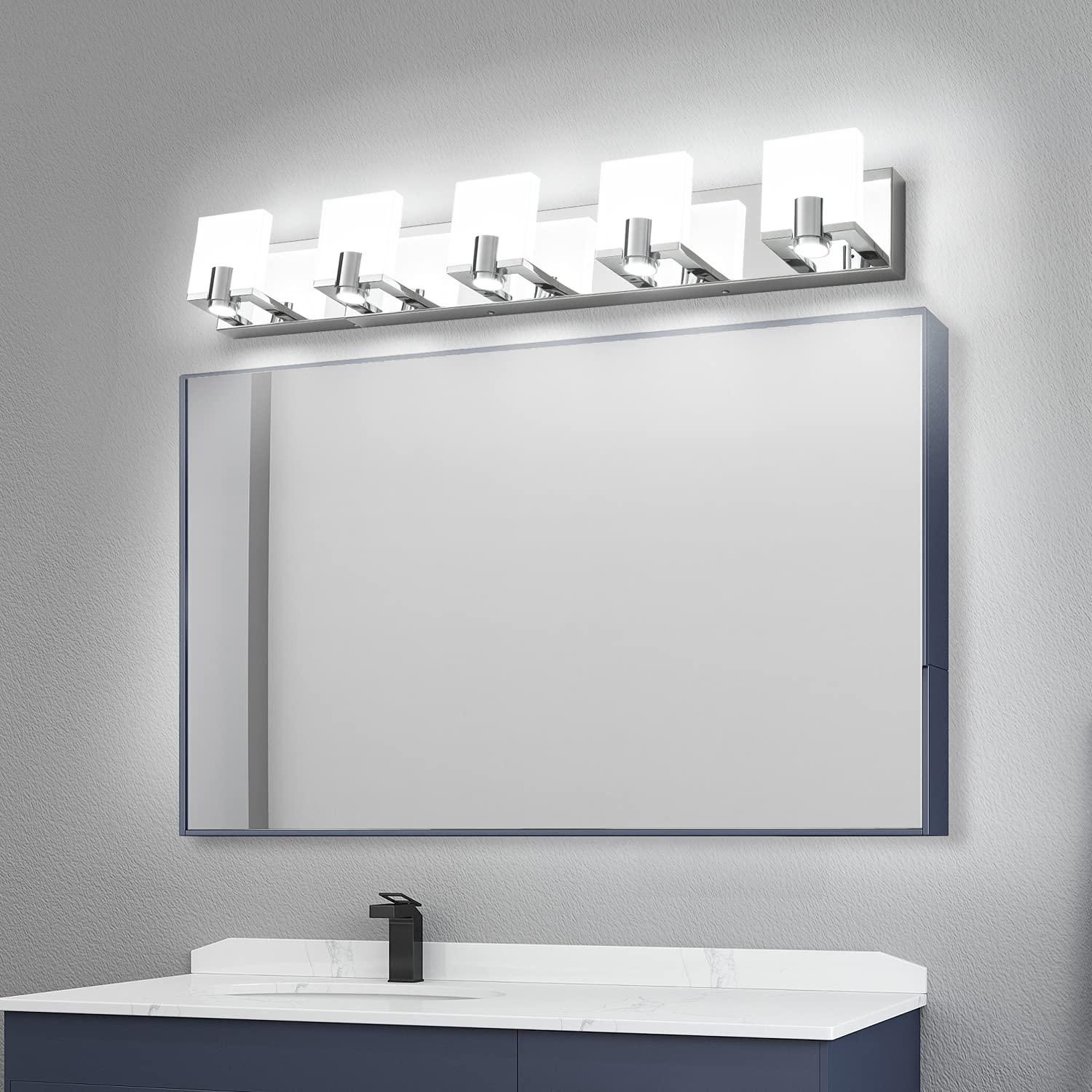 Dimmable LED Bathroom Vanity Lighting - Modern 5-Light Fixture with Gloss Chrome Finish for Mirror Illumination | Perfect for Master Bath, Powder Room & Spa-Style Decor