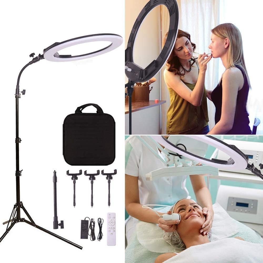 38W 18-inch Bi-Color Dimmable LED Ring Light Kit with Tripod Stand, Remote Control & Soft Tube - 3200K-5600K Adjustable Color Temperature for YouTube Videos, Makeup, Selfies, Portrait Photography, Live Streaming, and Beauty Content Creation
