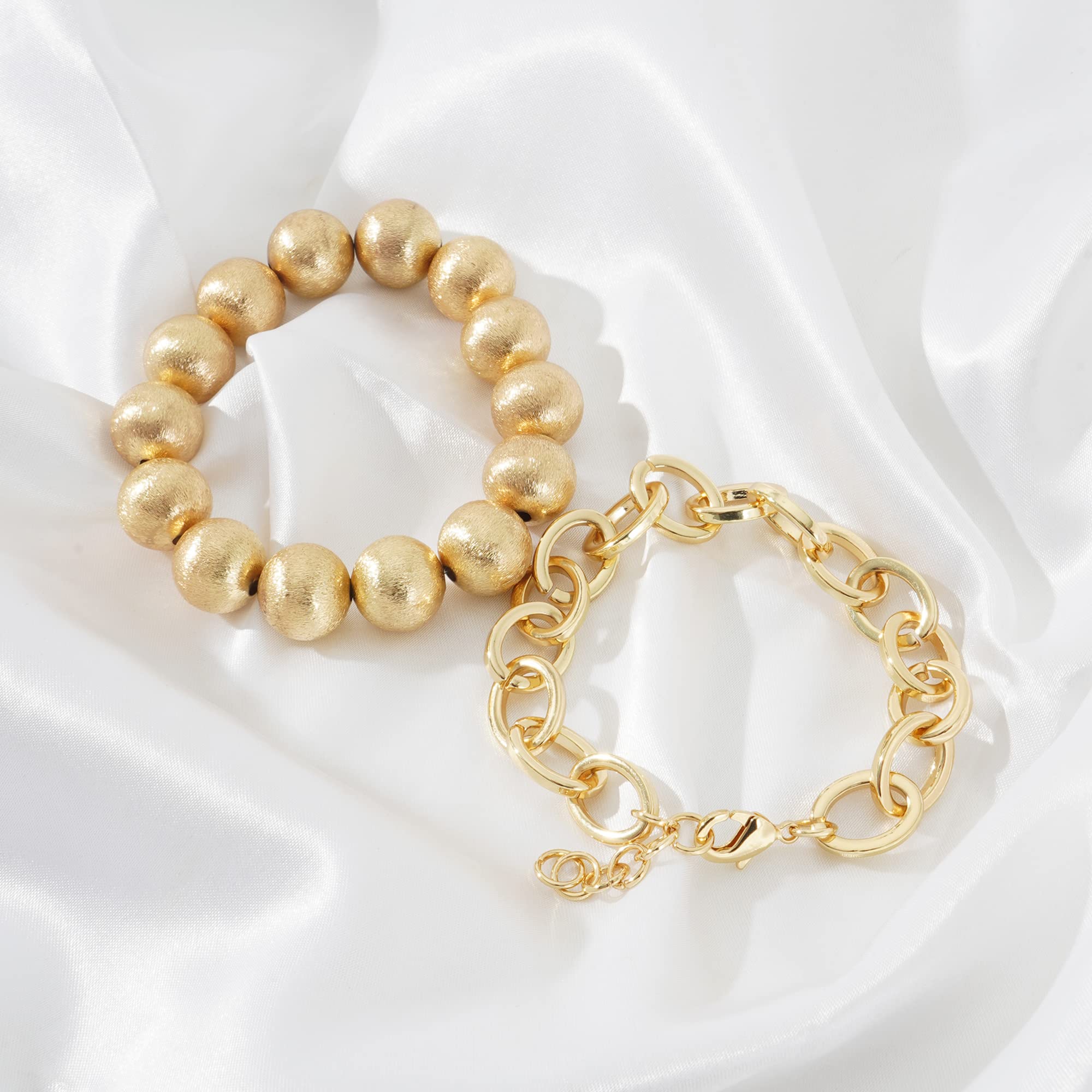 Gold Plated Beaded Acrylic Bamboo Tube Bangle Bracelets for Women - Colorful Chunky Curved Stretch Bracelet with Gold Accents | Friendship Jewelry for Summer, Beach, Parties & Everyday Wear