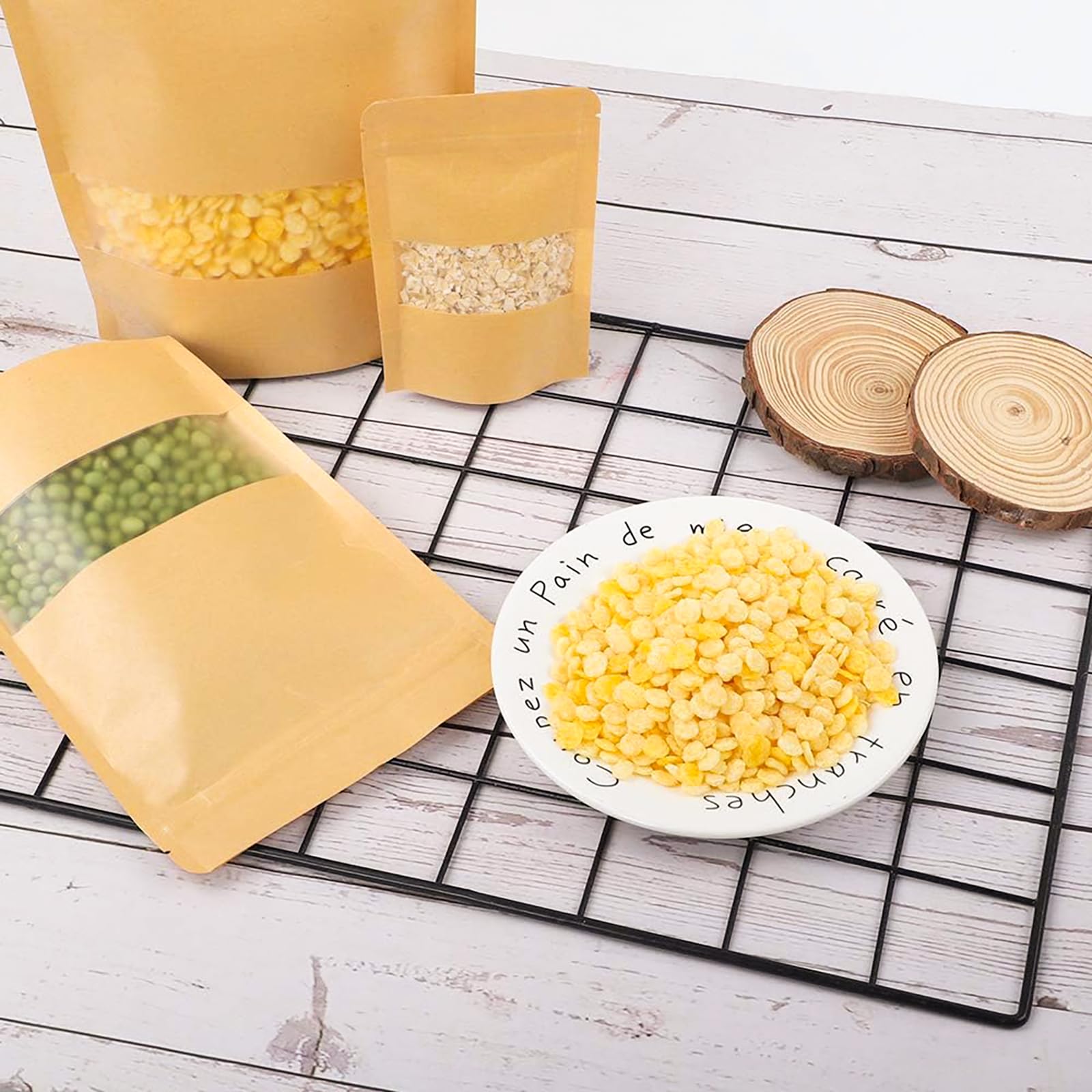 Moretoes 120pcs Resealable Kraft Bags with Window - 5.9×8.6 Inches Stand Up Mylar Bags for Coffee, Candy & Food Storage | Airtight Ziplock Packaging for Home, Business & Retail Use | Perfect for Organizing Snacks, Bulk Items & Small Products