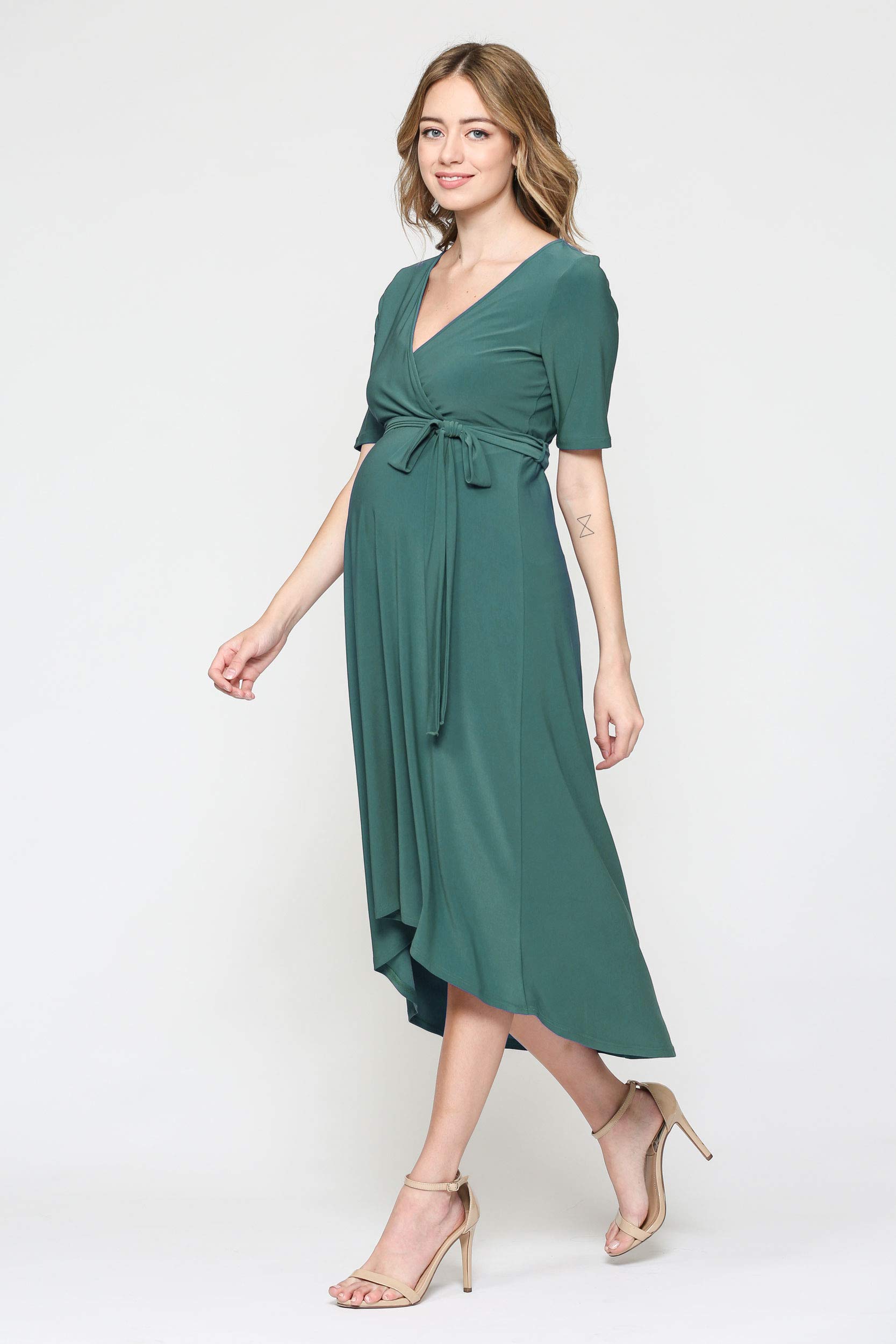 Stylish Women's Maternity Wrap Dress - Adjustable Waist Belt & Flattering Midi Length - Perfect for Pregnancy, Nursing & Special Occasions