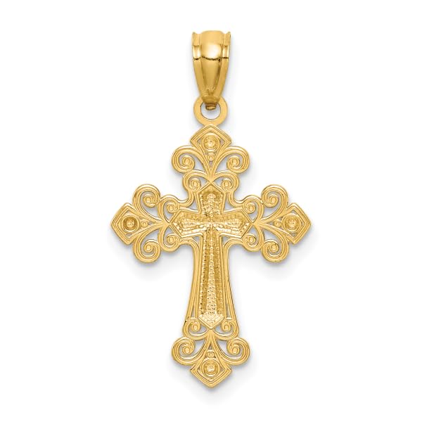 14K Solid Two Tone Yellow & White Gold Holy Cross Necklace - Religious Jesus Christ Pendant Charm for Women & Men - Perfect for Baptism, First Communion, Confirmation & Daily Faith Jewelry
