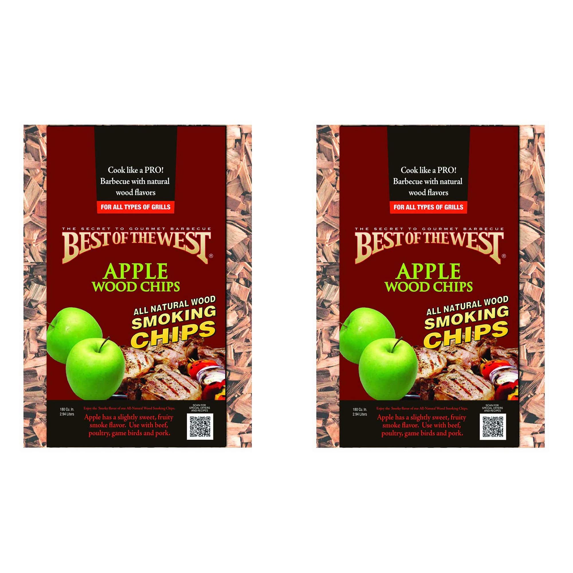 Premium All-Natural Sweet Apple Wood Smoking Chips for BBQ & Grilling - 180 Cubic Inches (2 Pack) | Ideal for Smoking Meats, Fish & Vegetables on Charcoal, Gas & Electric Grills