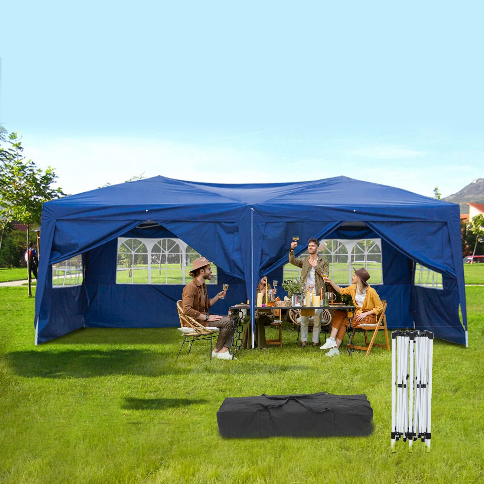BELANITAS 10x20 FT Pop Up Canopy Tent with 6 Removable Walls & 4 Windows - Adjustable Height Folding Shelter for Outdoor Events, Parties, Markets & Camping - Waterproof & UV Protection Blue Instant Canopy - Perfect for Backyard BBQs, Flea Markets & Beach Gatherings