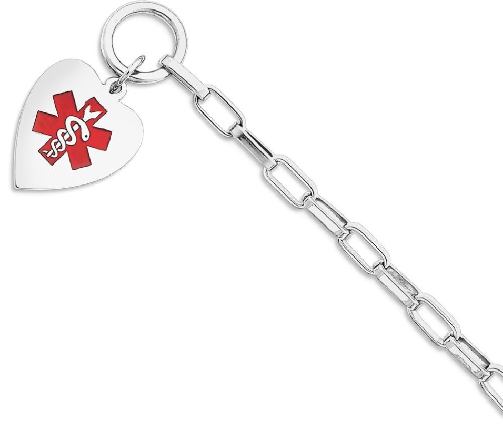 925 Sterling Silver Engraveable Heart Love Medical Alert ID Bracelet - Personalized Name Bar for Allergies & Emergency Info | Perfect for Healthcare Workers, Seniors & Special Needs