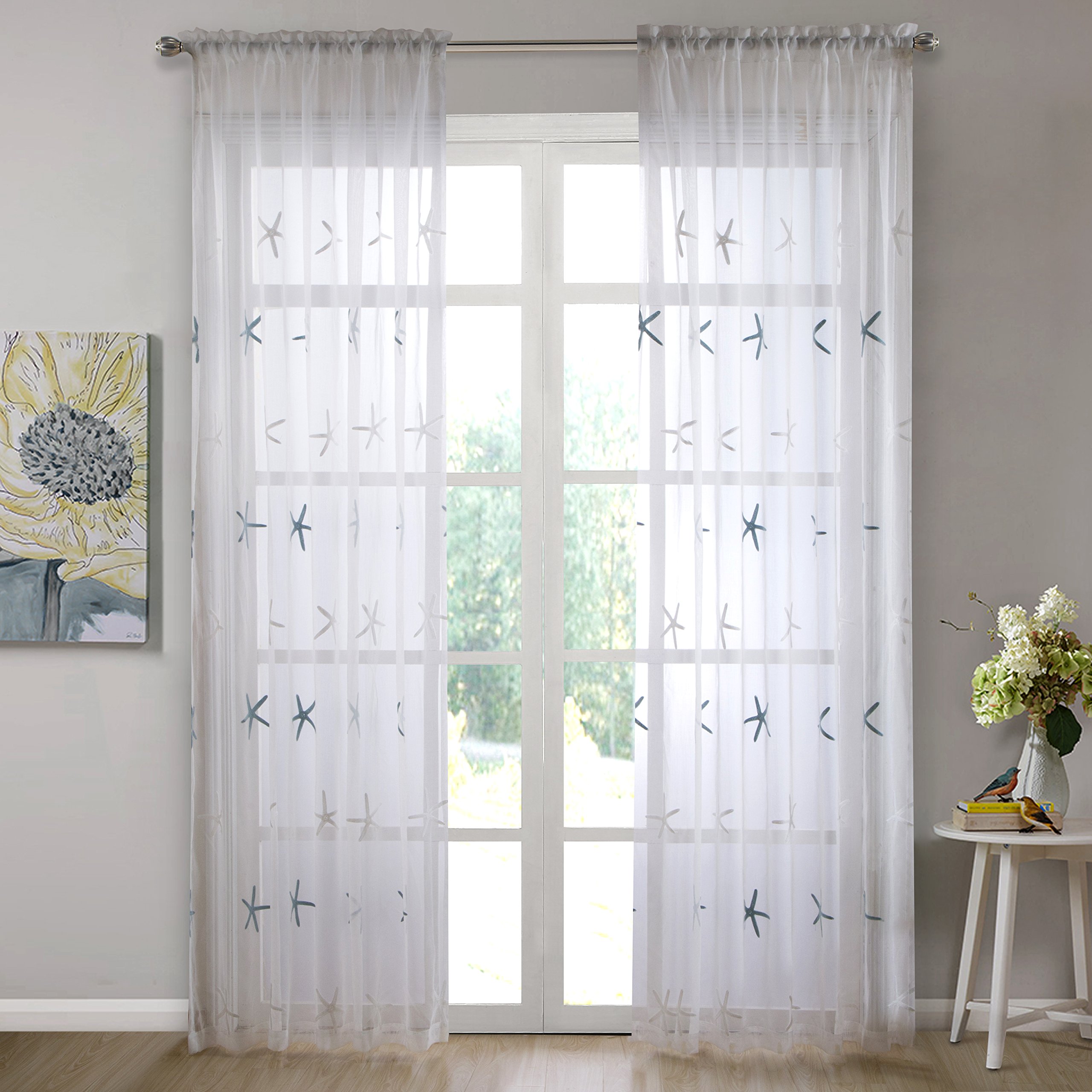 Dreaming Casa White Little Star Sheer Window Curtains - Set of 2 Panels (42
