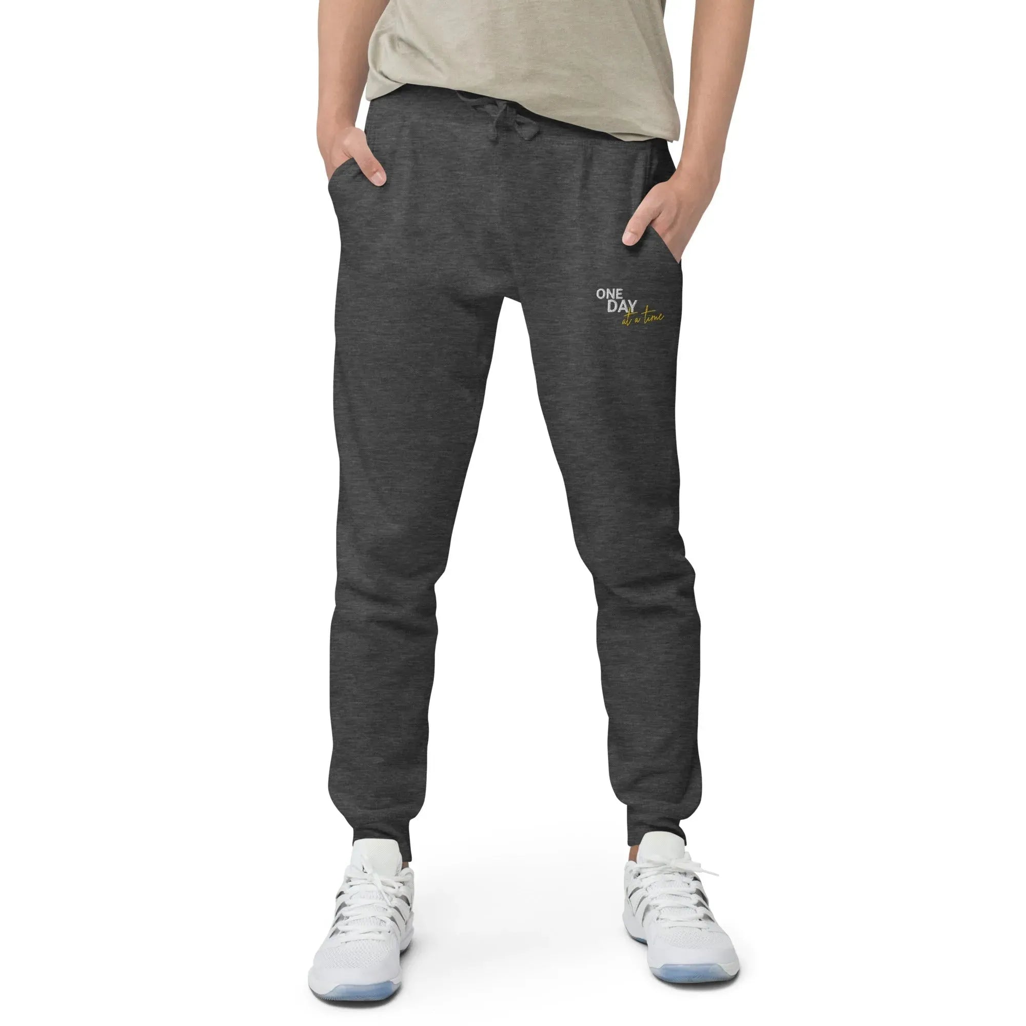 One Day At A Time Embroidered Unisex Fleece Sweatpants - Cozy Loungewear for Relaxing at Home, Yoga, and Casual Outings