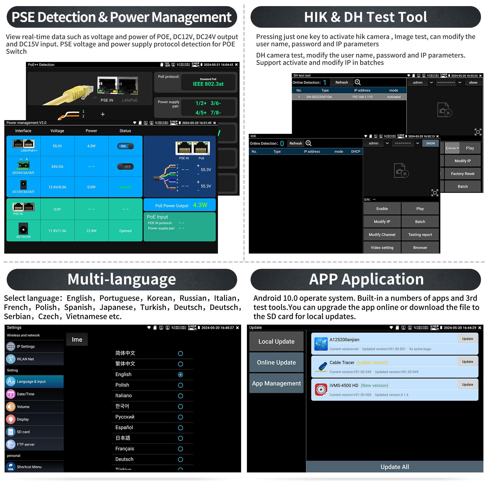 **Rsrteng 4K 12MP IP Camera Tester with 8