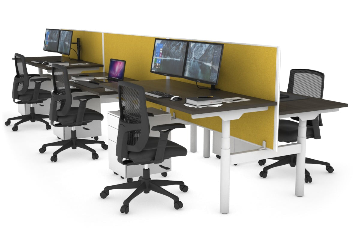 Flexi Premium Height Adjustable 6-Person H-Shaped Office Workbench - White Frame [1800mm x 700mm] for Collaborative Workspaces & Team Projects