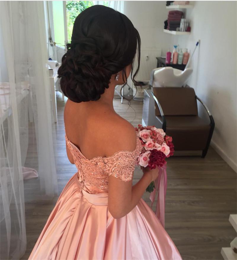 Elegant Blush Pink Satin Off Shoulder Wedding Dress Ball Gown - Perfect for Bridal Ceremony, Prom, Evening Gala & Formal Events