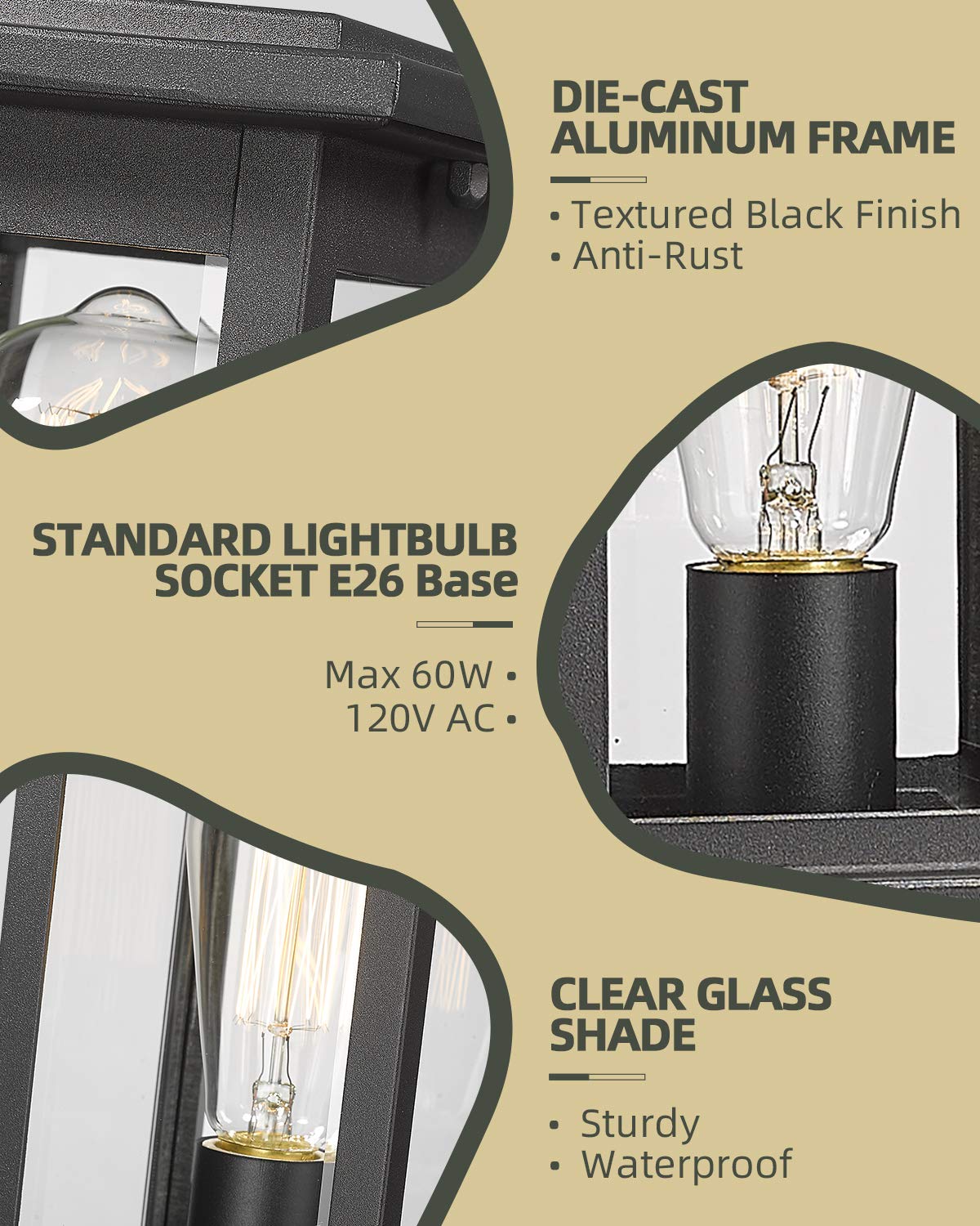 HWH INVESTMENT Outdoor Post Light Fixture Bundle with Pole - Weatherproof LED Landscape Lighting for Garden, Patio, Walkway & Driveway Illumination