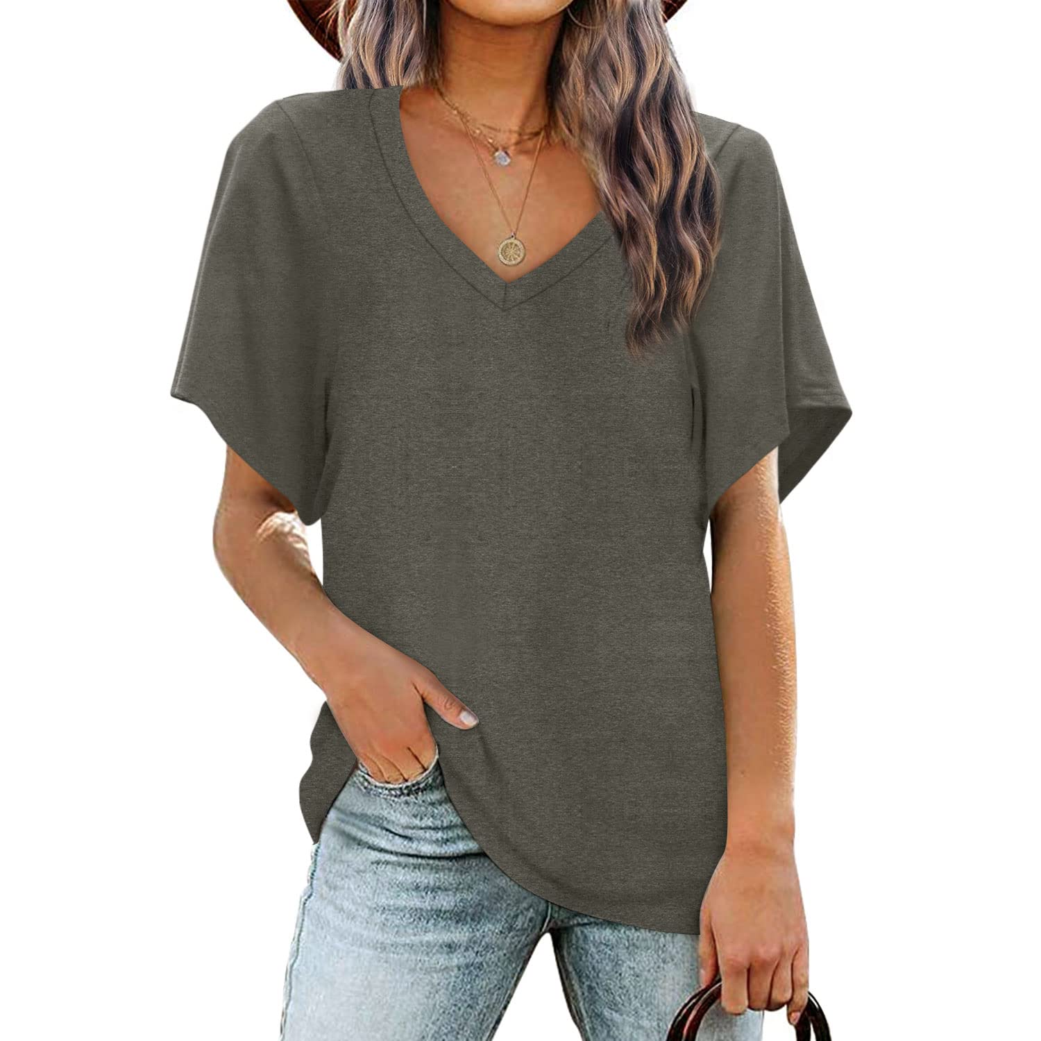 BESFLY Women's Summer V-Neck T-Shirt - Casual Puff Sleeve Long-Sleeve Blouse Tunic Top for Work, Date & Everyday Wear