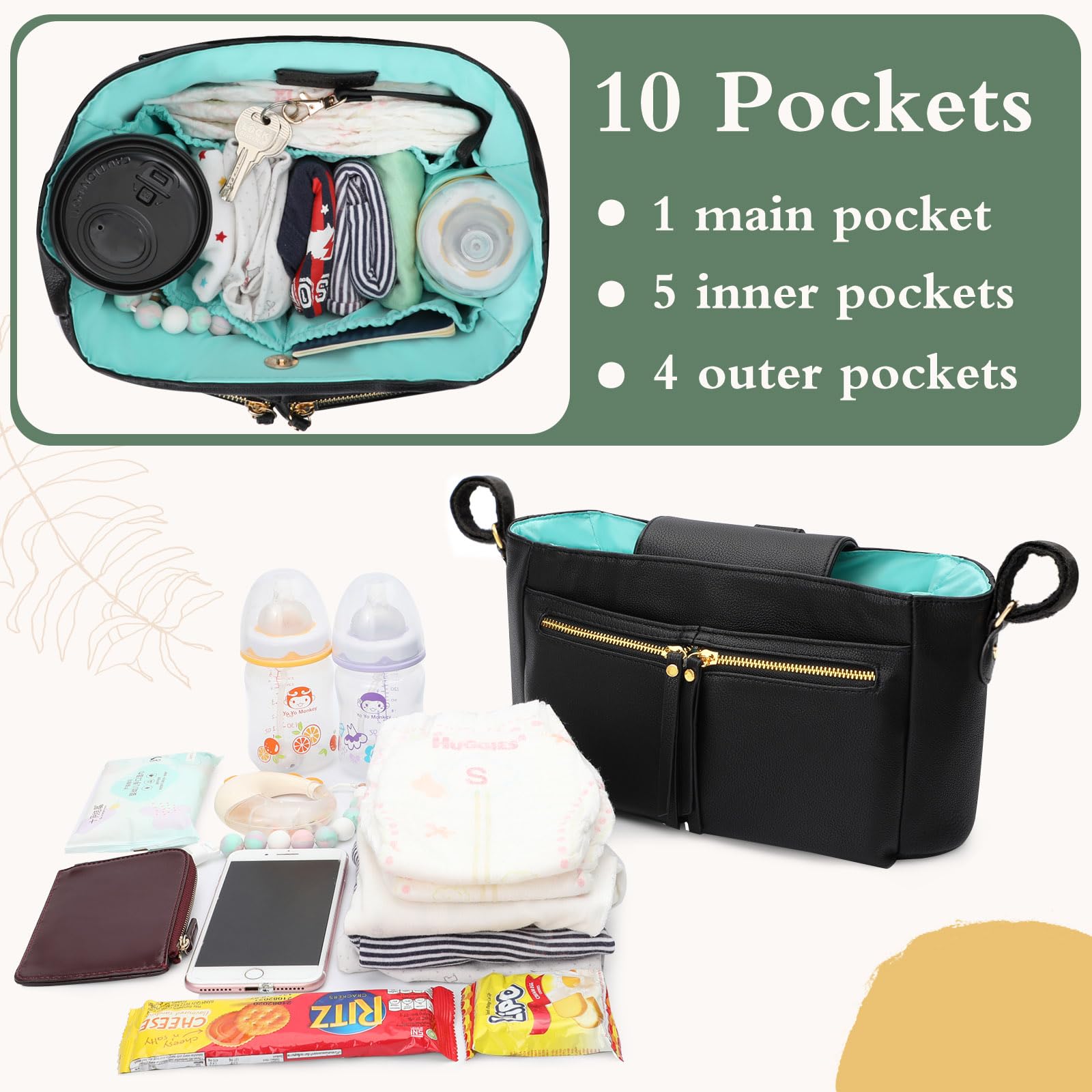 MOMINSIDE Premium Diaper Bag Backpack for Parents - Large Leather Baby Bag with 6 Insulated Pockets, Stroller Organizer & 2 Insulated Cup Holders - Perfect for Travel, Daycare & Family Outings
