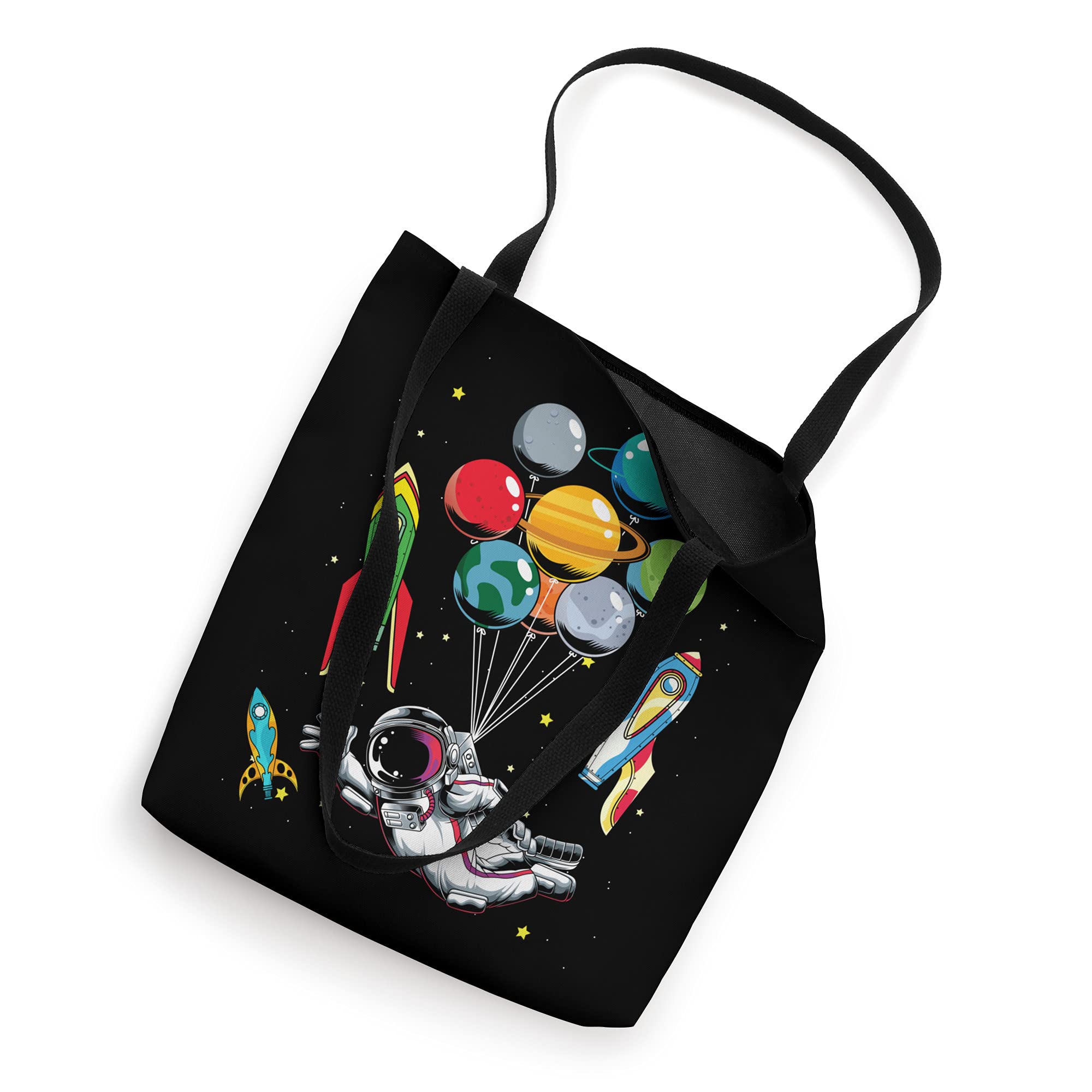 Outer Space Rocket Planets Balloons Future Astronaut Kids Tote Bag - Fun Galaxy Themed Reusable Shopping Bag for School, Birthday Parties & Space Enthusiasts