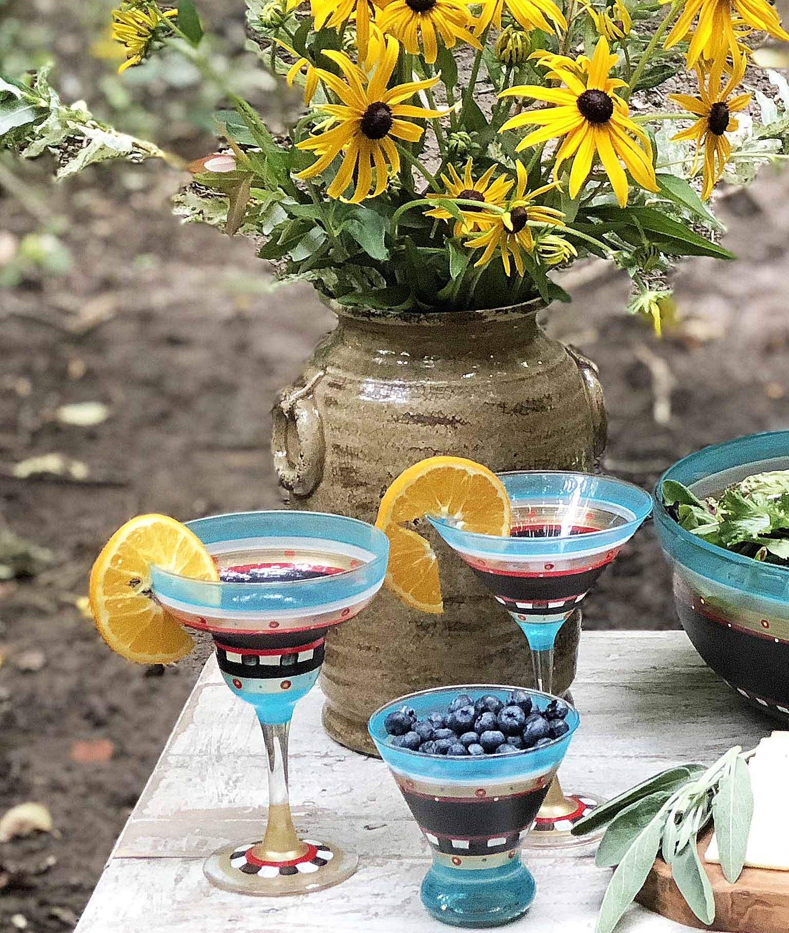 Hand Painted Margarita Glasses Set of 2 - Moroccan Mosaic Chalk Collection - Artistic Glassware by USA Artists - Decorative & Customizable with Chalk - Perfect for Cocktail Parties, Home Bar Decor & Unique Gifts