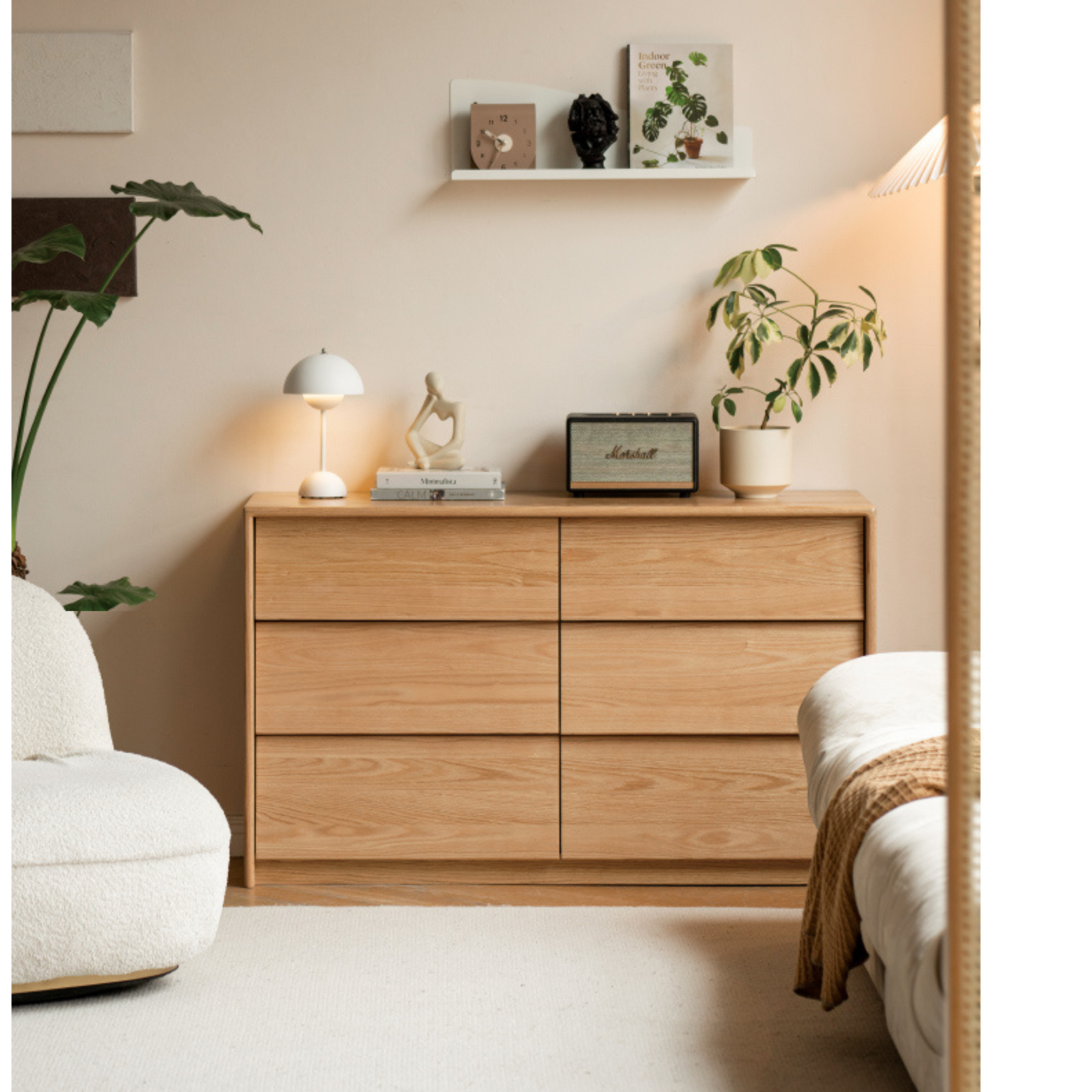 Solid Oak Wood Slanted Surface Chest of Drawers - Vintage Style Dresser for Bedroom, Living Room & Office Storage