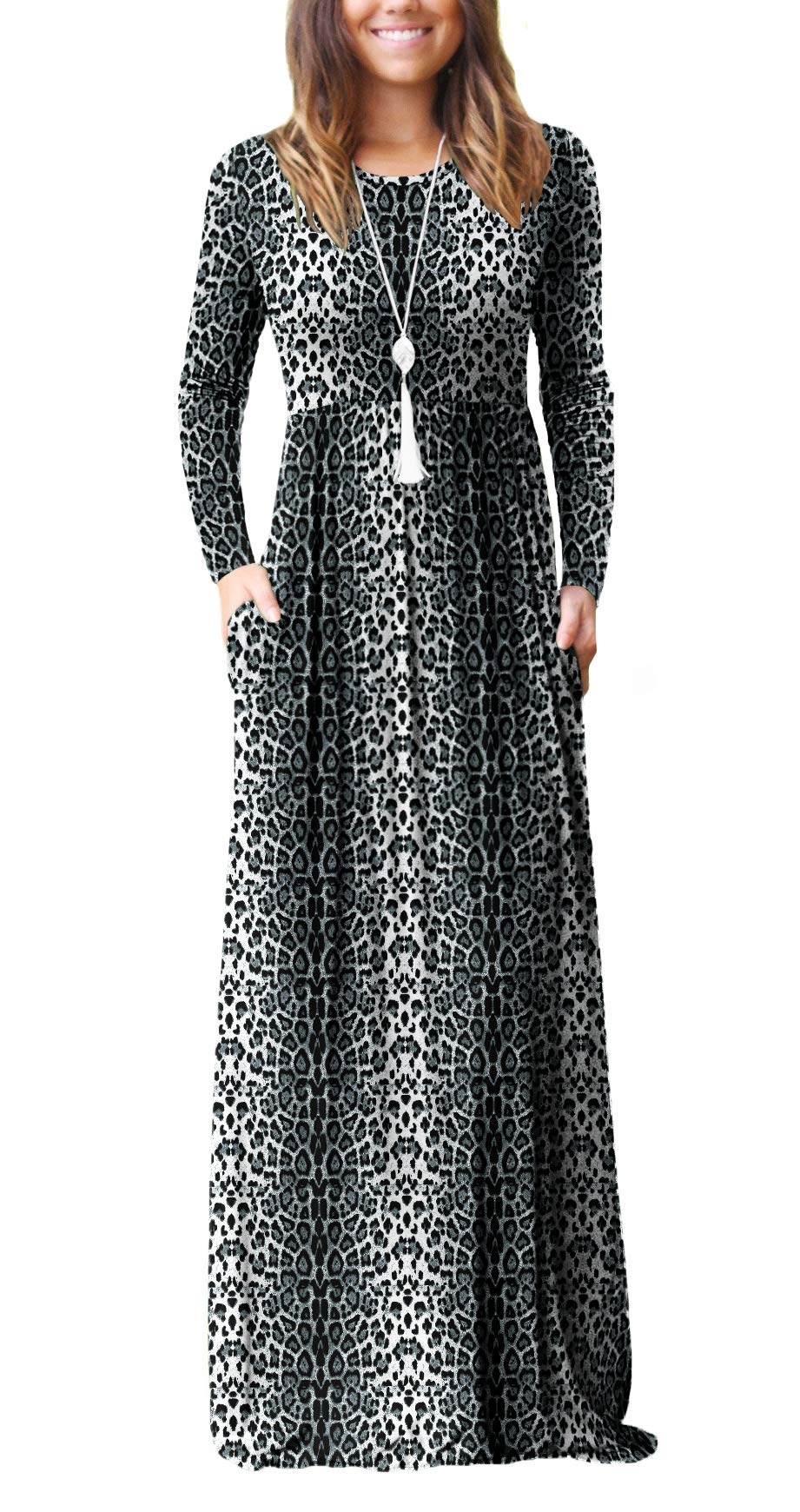 VIISHOW Women's Long Sleeve Maxi Dress - Loose Fit Casual Plain Long Dress with Pockets | Perfect for Everyday Wear, Beach Cover Up & Vacation Outfits