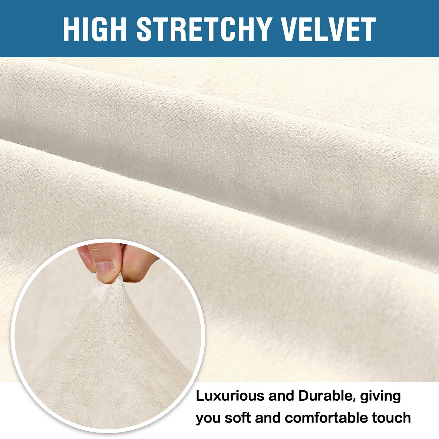 H.VERSAILTEX Velvet Stretch Sofa Covers Set - 3 Cushion Couch Cover, 2 Cushion Loveseat Cover & Armchair Slipcover (Ivory) | Soft Protective Furniture Covers for Living Room, Bedroom, Apartment Decor