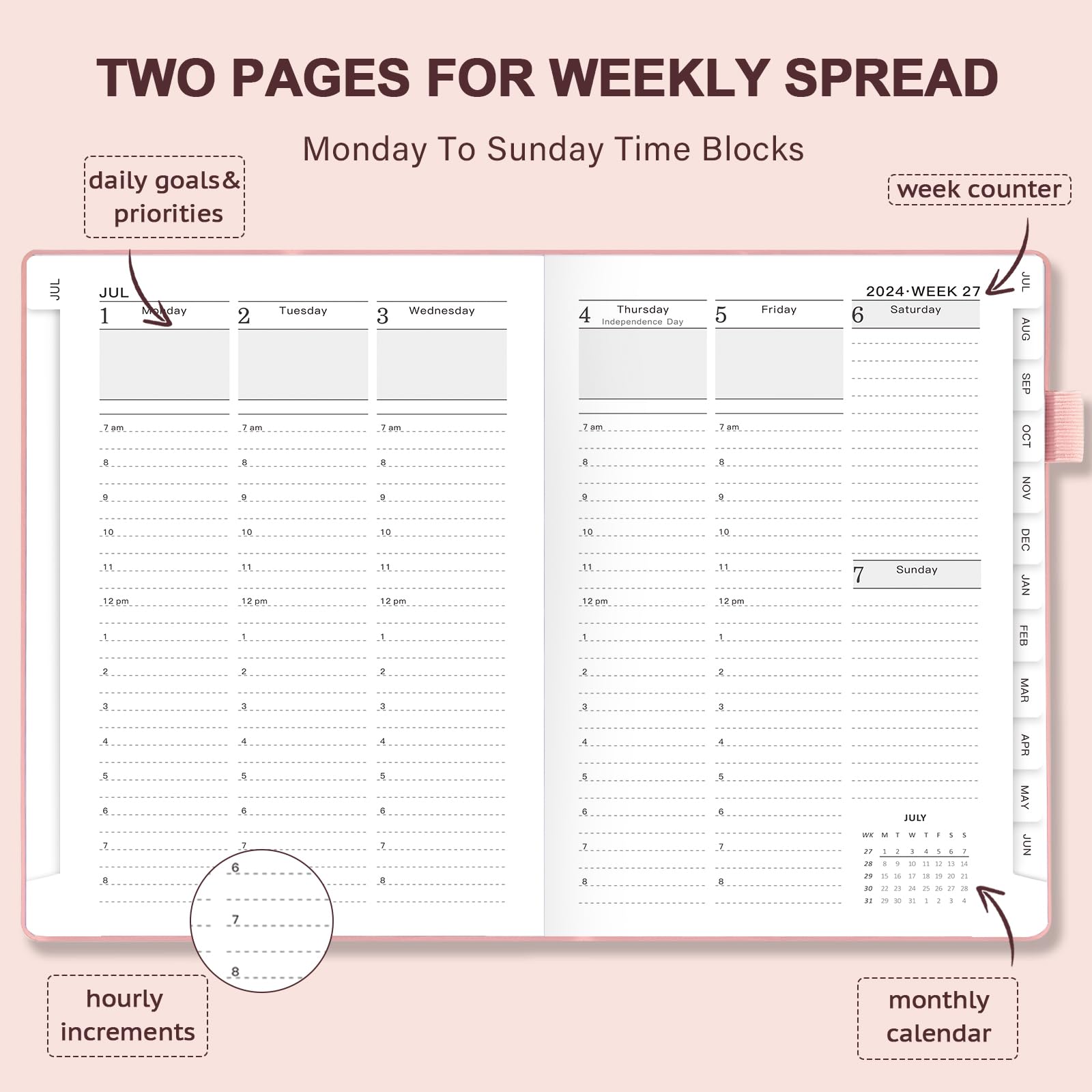 JUBTIC 2024-2025 Academic Planner - July 2024 to June 2025 Daily Weekly Monthly Organizer with Hourly Schedule, Soft Cover A5 (5.8