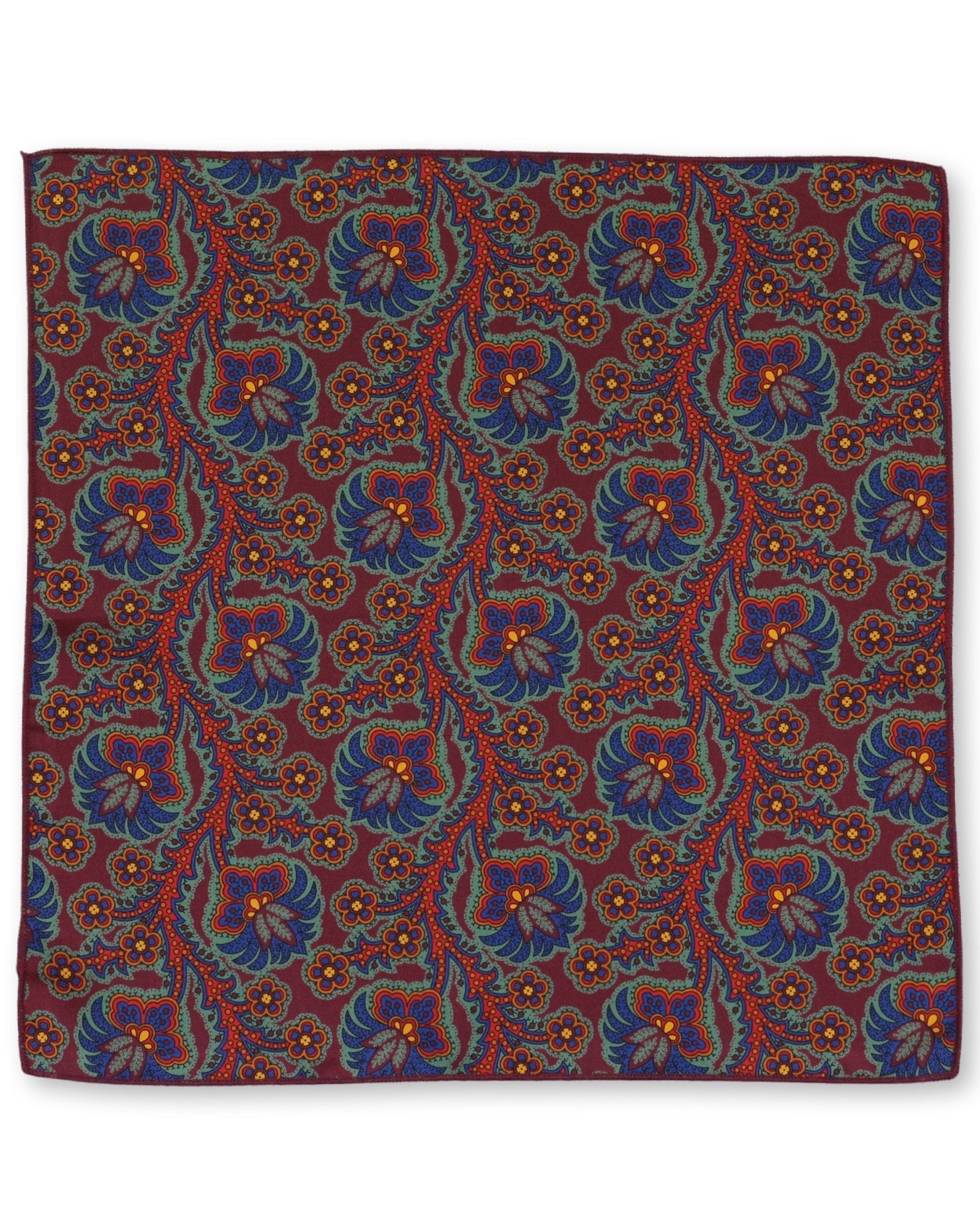 DÉCLIC Seca Paisley Handkerchief - Burgundy Red Floral Print Cotton Hanky for Men & Women - Perfect for Weddings, Gifts, and Vintage Fashion Accessories