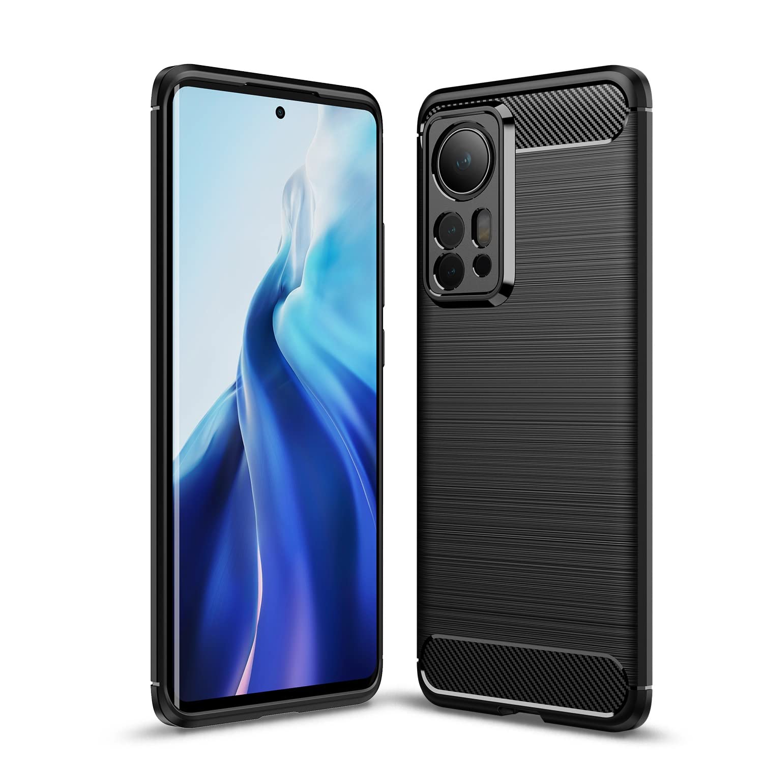 Premium Carbon Fiber Texture Shockproof Case for Xiaomi Mi 12 Pro (2022) - Anti-Scratch Protective Cover with Impact Absorption | Perfect for Daily Use, Travel & Outdoor Activities (Black)