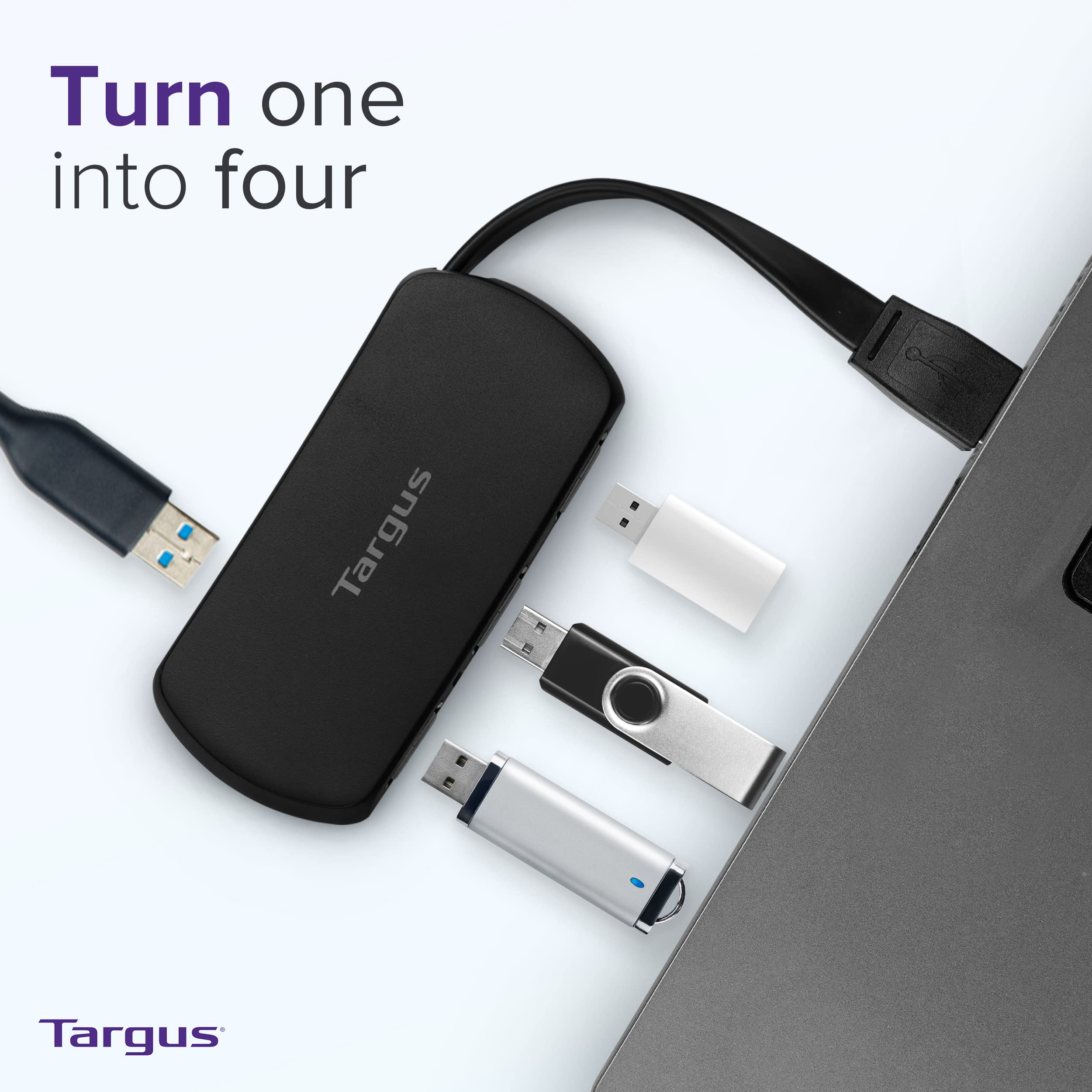 Targus 4-Port USB 3.0 Desktop Hub with Fast Data Transfer - Black (ACH114EU) - Perfect for Home Office, Gaming & Multiple Device Charging