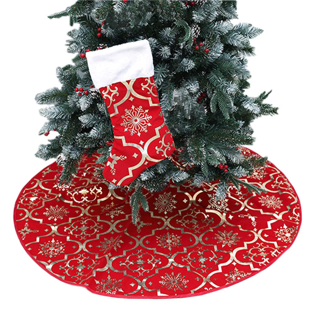 48 Inch Red Christmas Tree Skirt with Matching Stockings - Holiday Decor for Christmas & Halloween - Poise3EHome Tree Skirt for Festive Home Decorations (Perfect for Living Room, Fireplace & Party Settings)