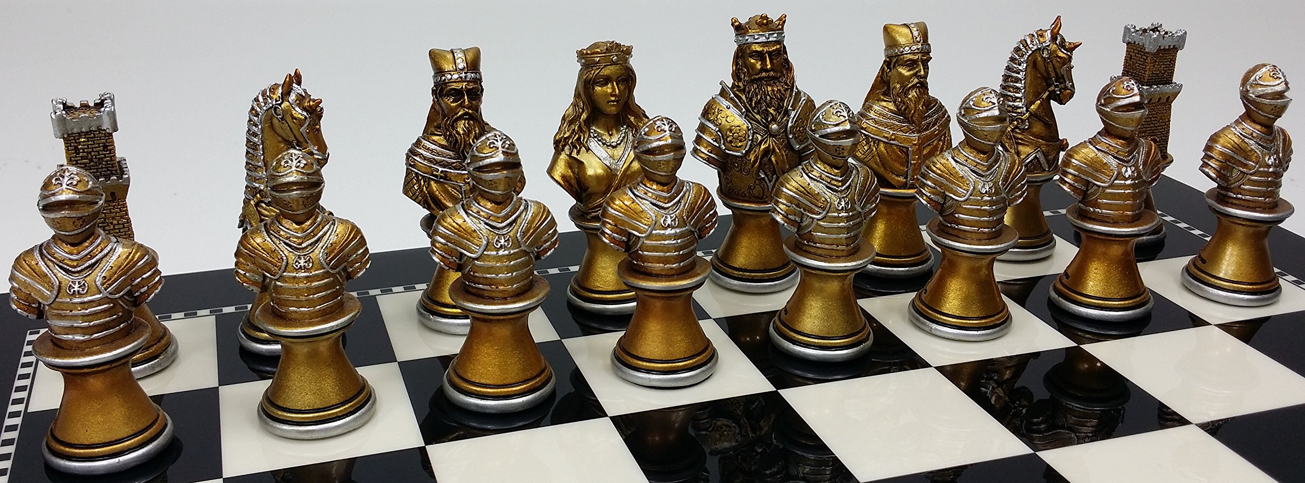 Medieval Crusades Knight Chess Set - Gold & Silver Busts with 15