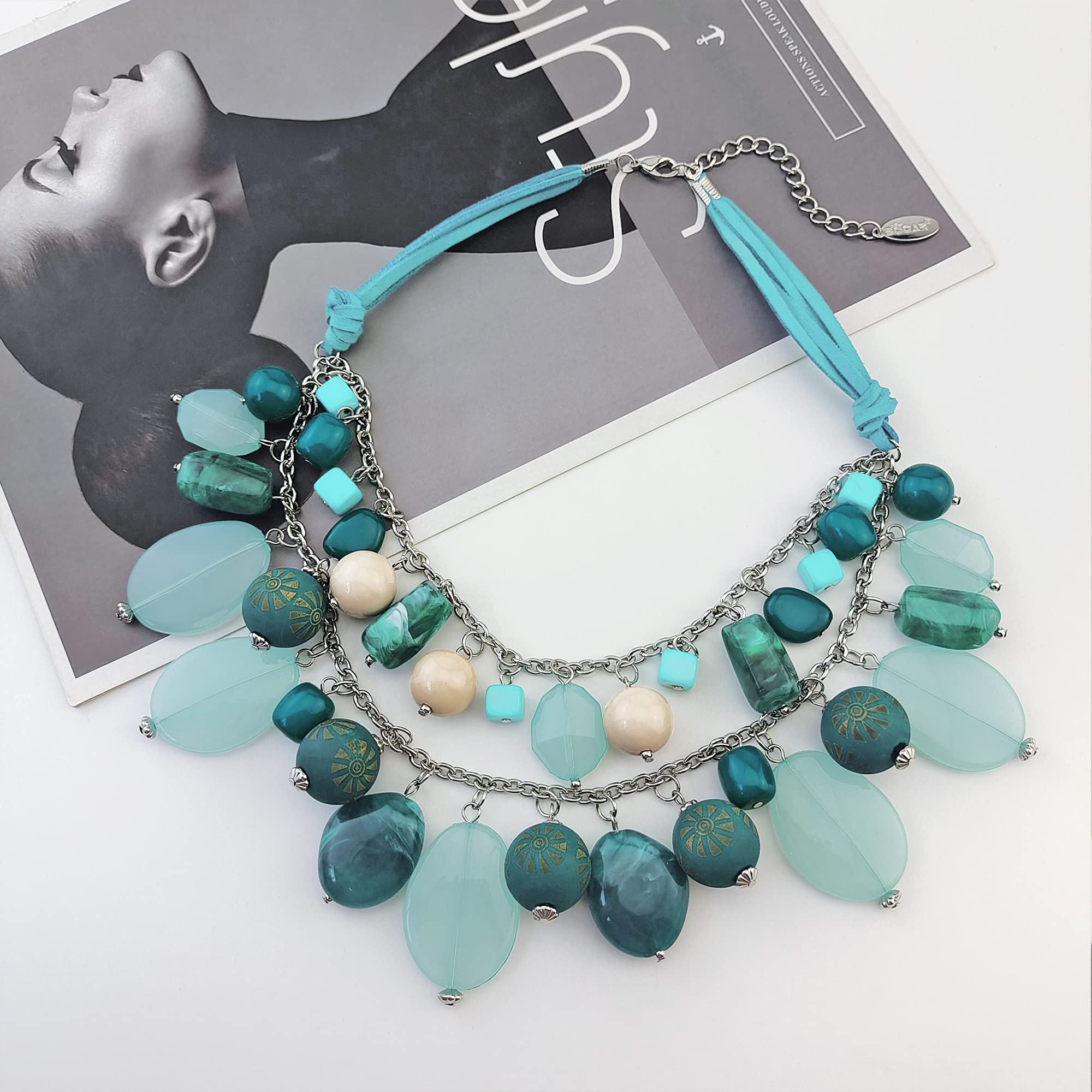 Bocar 2 Layer Statement Necklace - Chunky Beaded Fashion Jewelry for Women, Perfect Gift for Birthday, Anniversary & Special Occasions | Elegant Party & Evening Wear Accessory