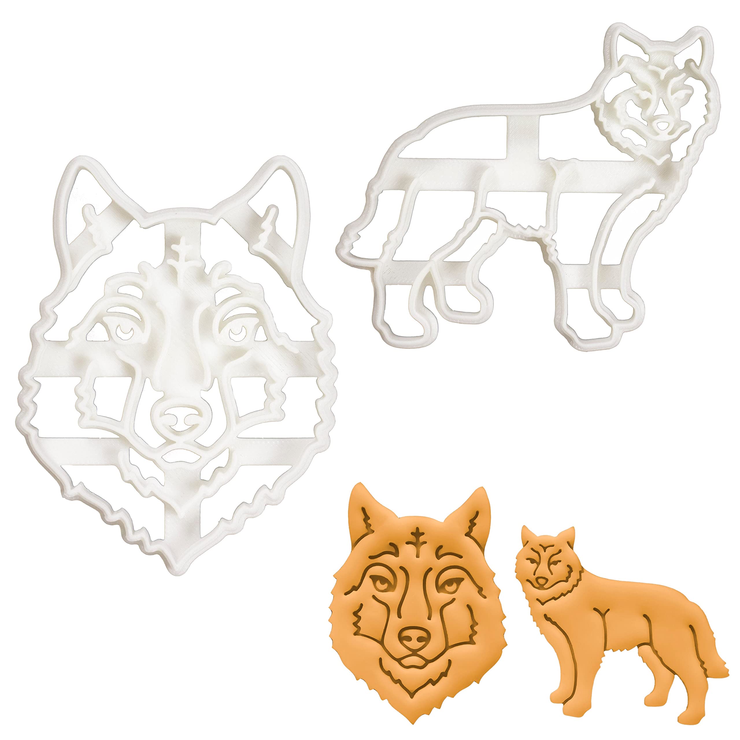 Premium Set of 2 Wolf Cookie Cutters - Face & Body Designs for Baking | Stainless Steel Wolf-Shaped Cookie Molds | Perfect for Halloween, Animal Theme Parties & DIY Cookie Decorating