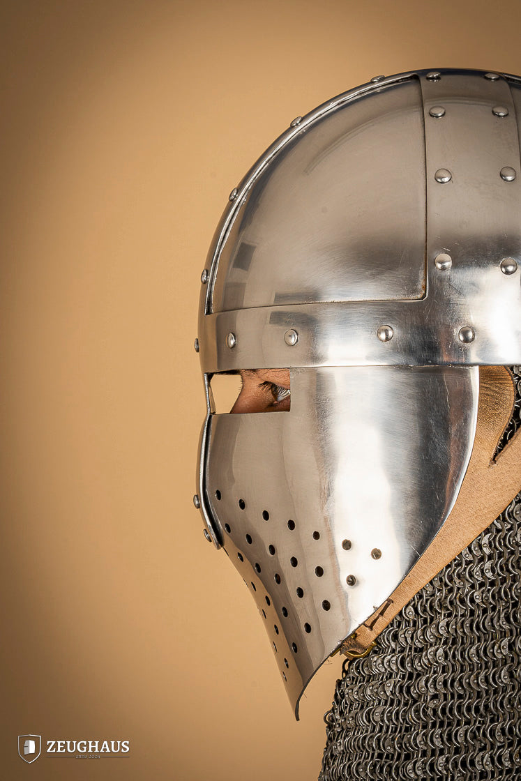 Medieval Spangenhelm Helmet with 2mm Polished Steel Face Guard - Perfect for LARP, Cosplay, and Historical Reenactments