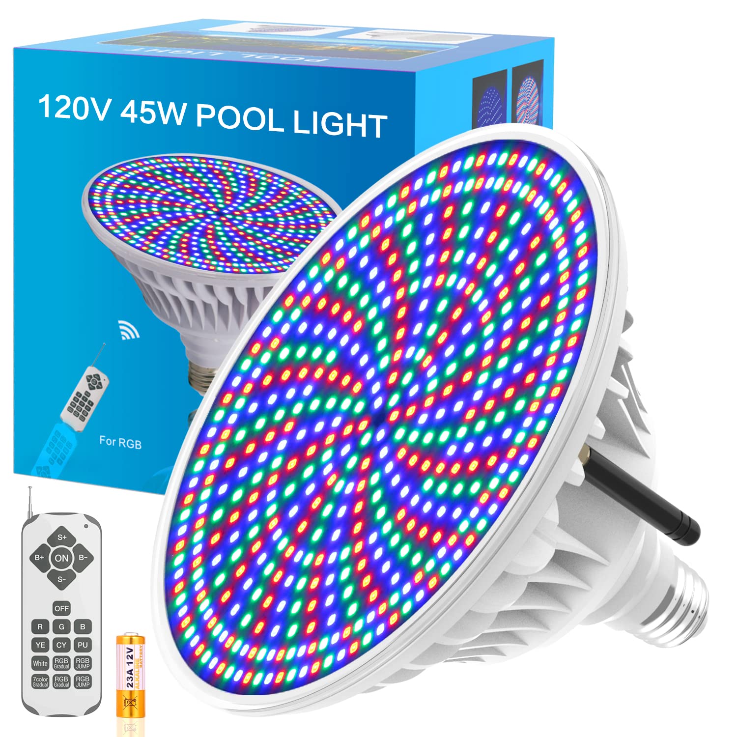 Dimgogo 120V 45W LED Color Changing Pool Light Bulb with Remote Control - Waterproof E26/E27 Replacement for Inground Pools - Compatible with Pentair & Hayward Pool Light Fixtures - Perfect for Night Swimming, Pool Parties & Backyard Decor