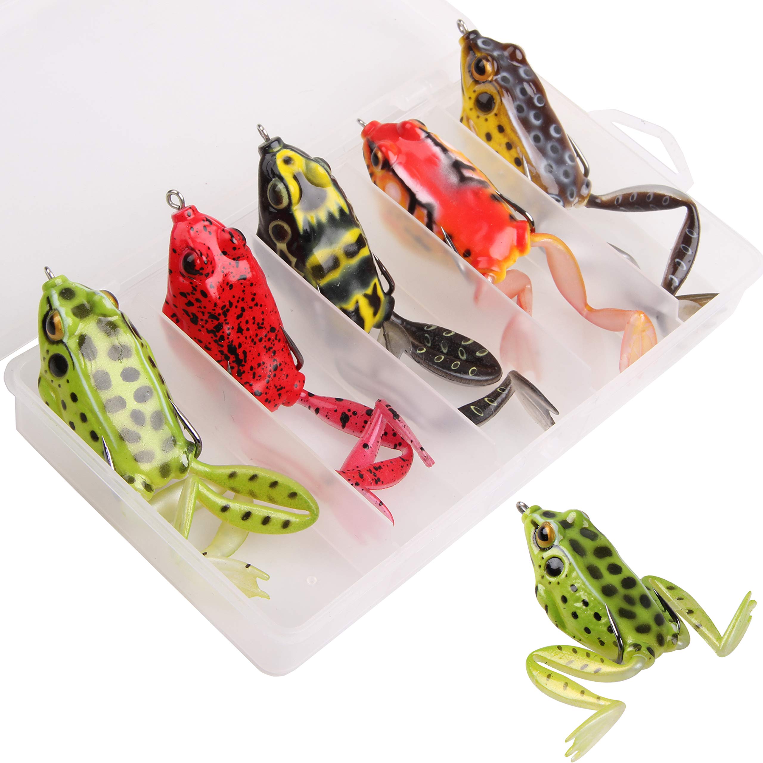 5PCS Topwater Frog Lures - Soft Weedless Bass Fishing Baits Kit for Trout, Floating Swimbait with Hooks - Perfect for Freshwater & Saltwater Fishing in Lakes, Ponds and Rivers