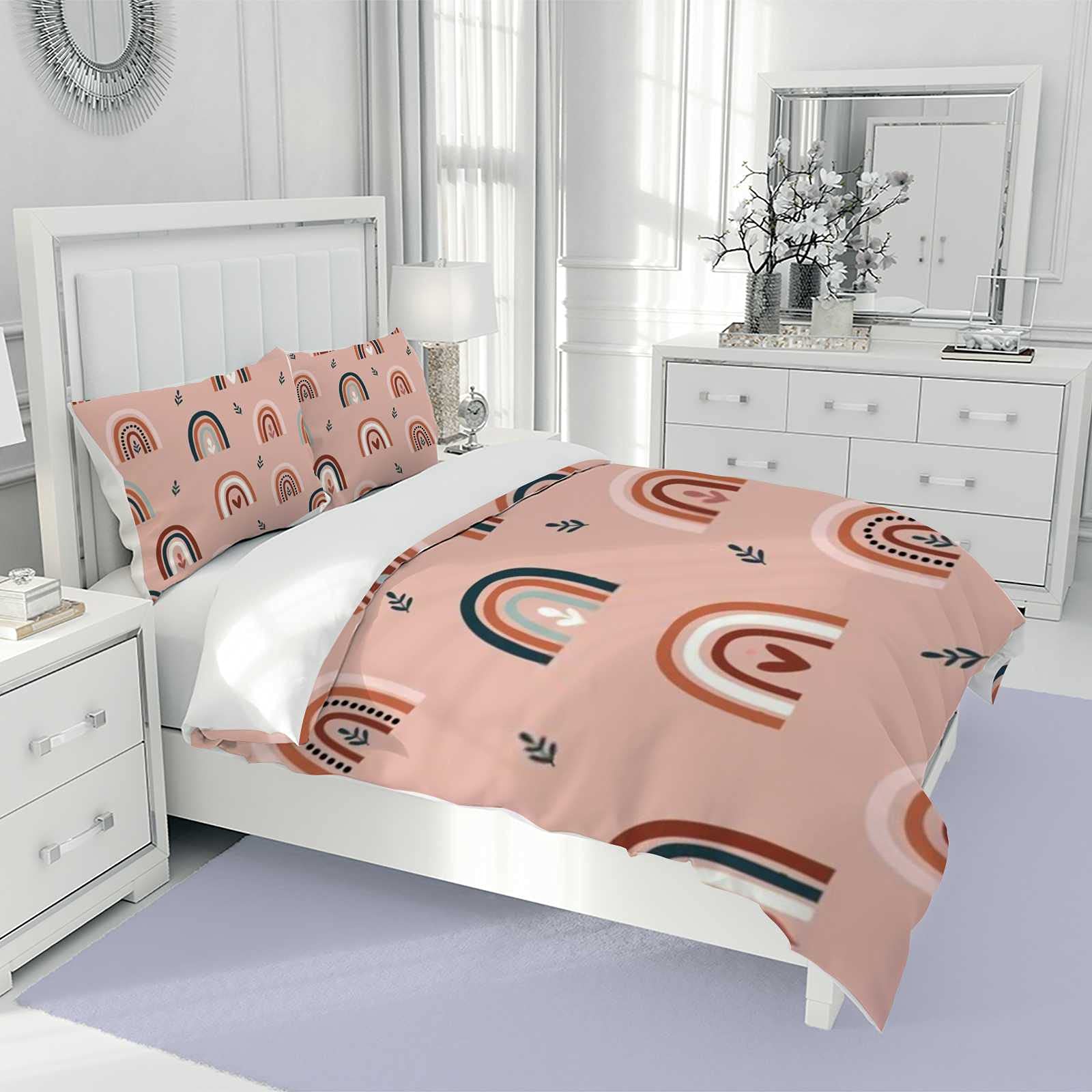 CHIGUA 3-Piece Polyester Duvet Cover Set with 2 Pillow Shams - Ultra Soft Machine Washable Bedding for King Size Bed | Boho Chic Rainbow Design for Bedroom & Hotel Use