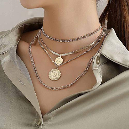 Punk Layered Necklace with Gold Snake Bone Choker & Portrait Pendant - Gothic Chain Jewelry for Women & Girls - Perfect for Halloween, Concerts, and Alternative Fashion