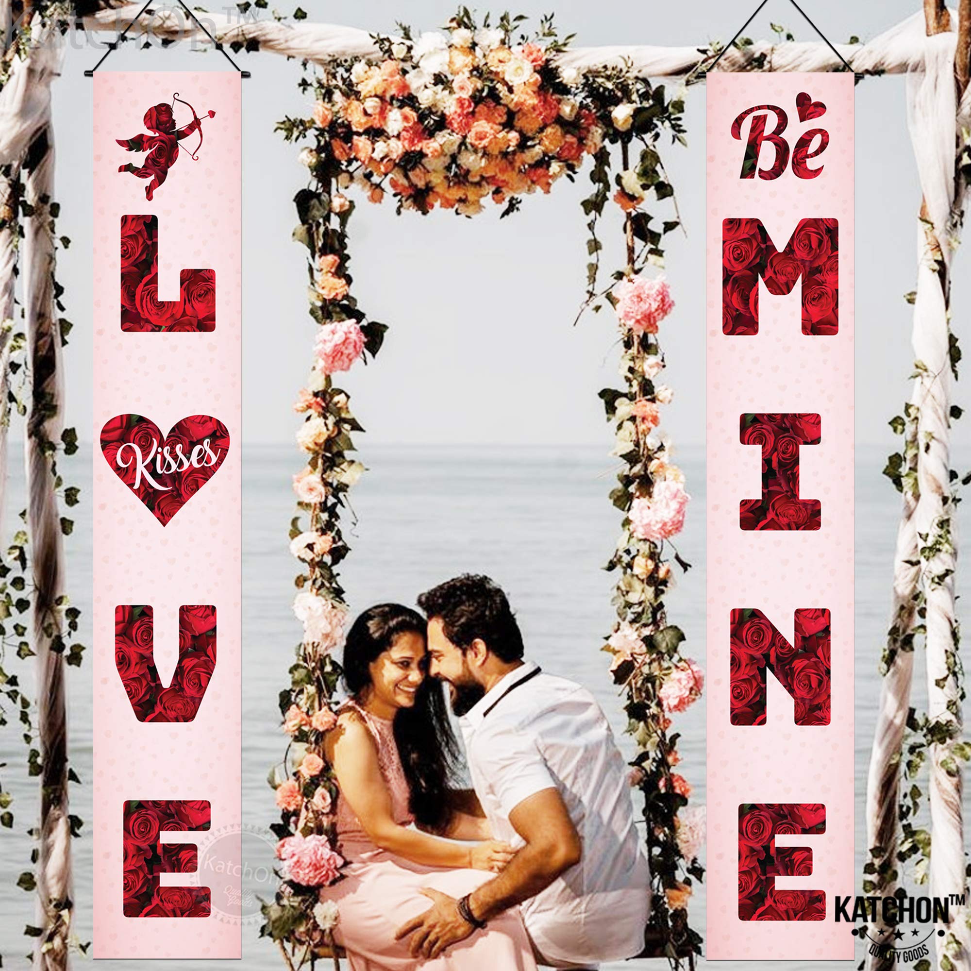 Katchon Large 72x12 Inch Pink and Red 'Love Be Mine' Banner | Romantic 'I Love You' Banner for Proposals, Engagements & Special Nights | Perfect for Valentine's Day, Anniversary Decor & Wedding Party Backdrop
