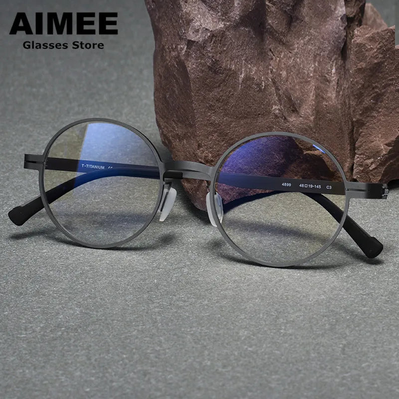 Aimee Unisex Full Rim Round Screwless Titanium Eyeglasses 10723 - Lightweight Durable Frame for Men & Women - Perfect for Reading, Work, and Everyday Wear